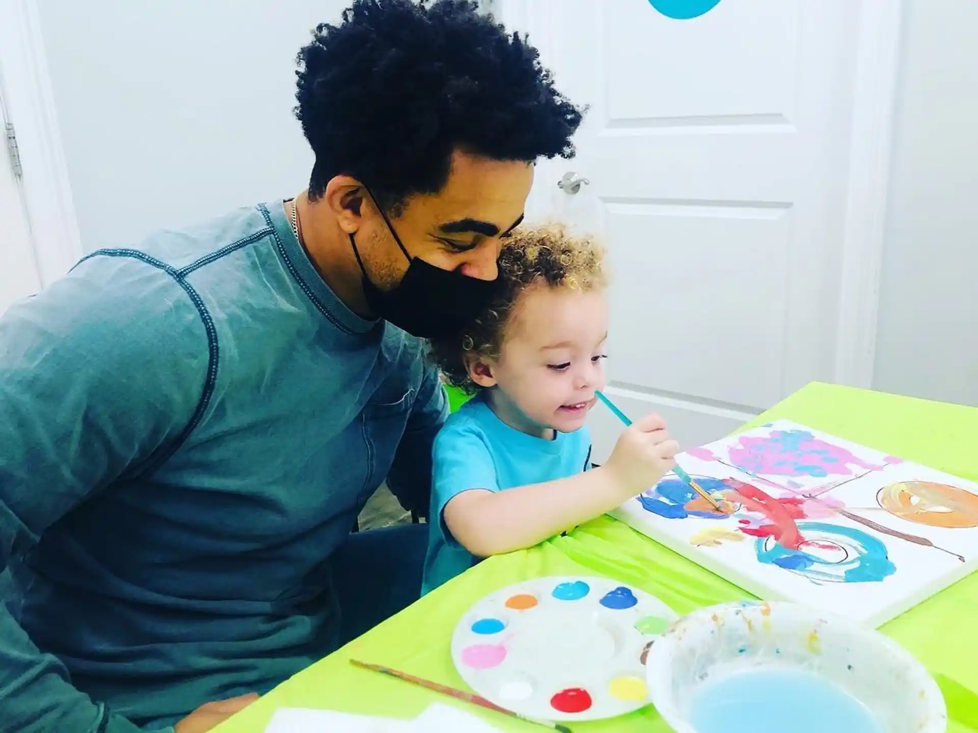 a person and a child painting