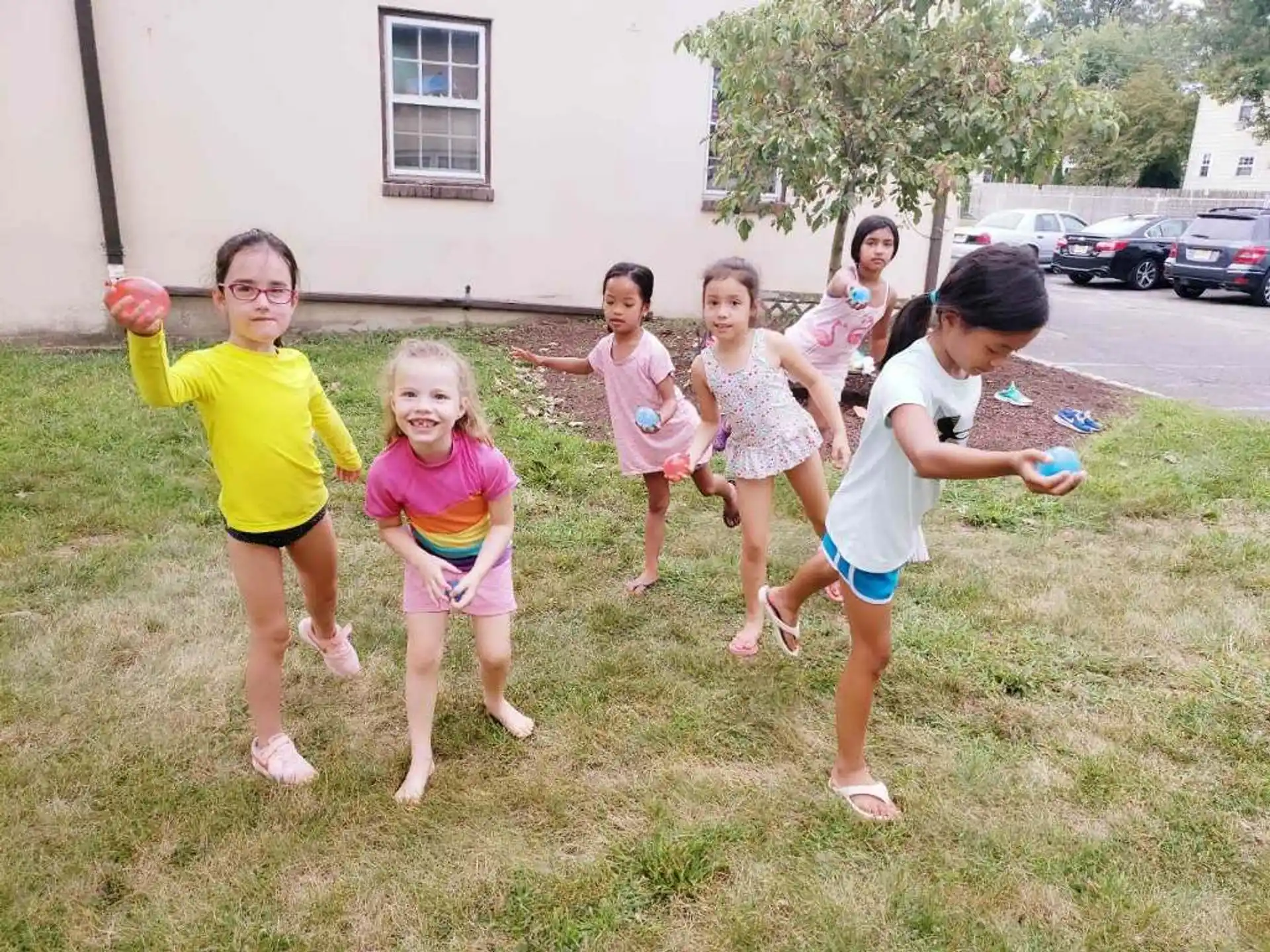 a group of children running
