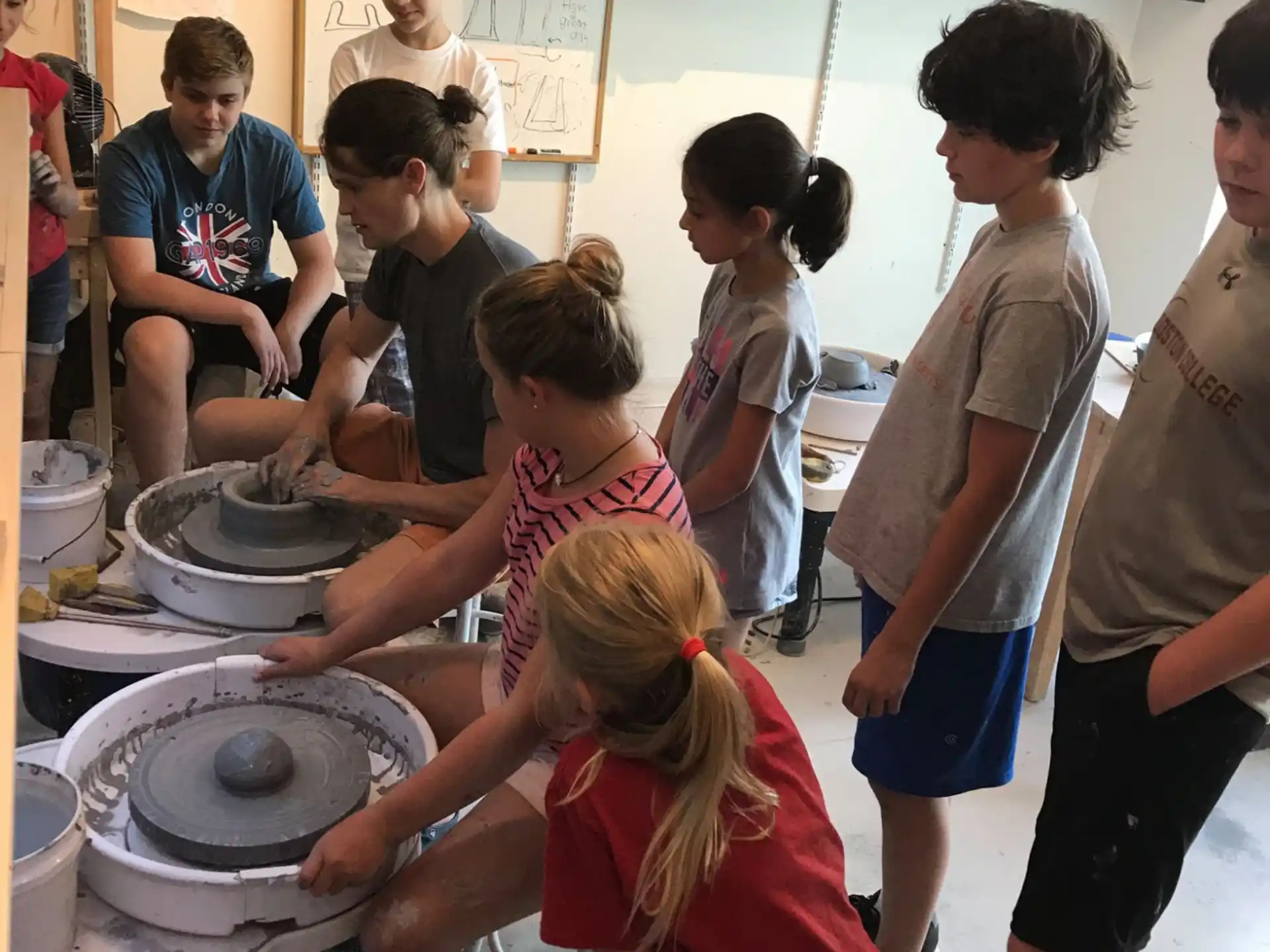 a group of people working in a workshop
