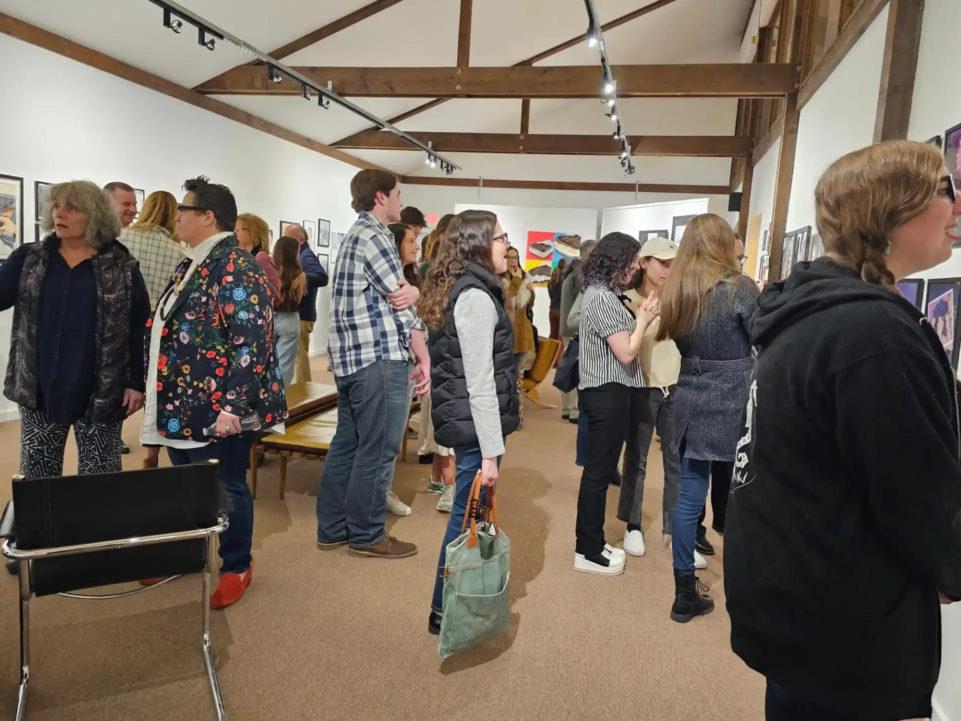 a group of people standing in a room