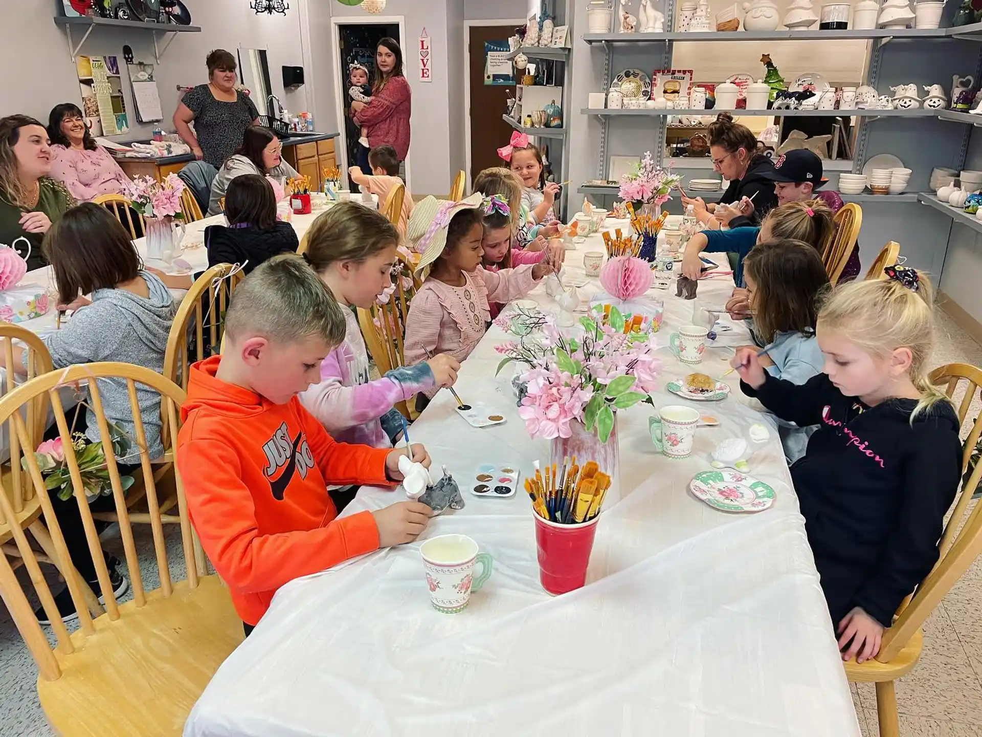 a group of people sitting at a table