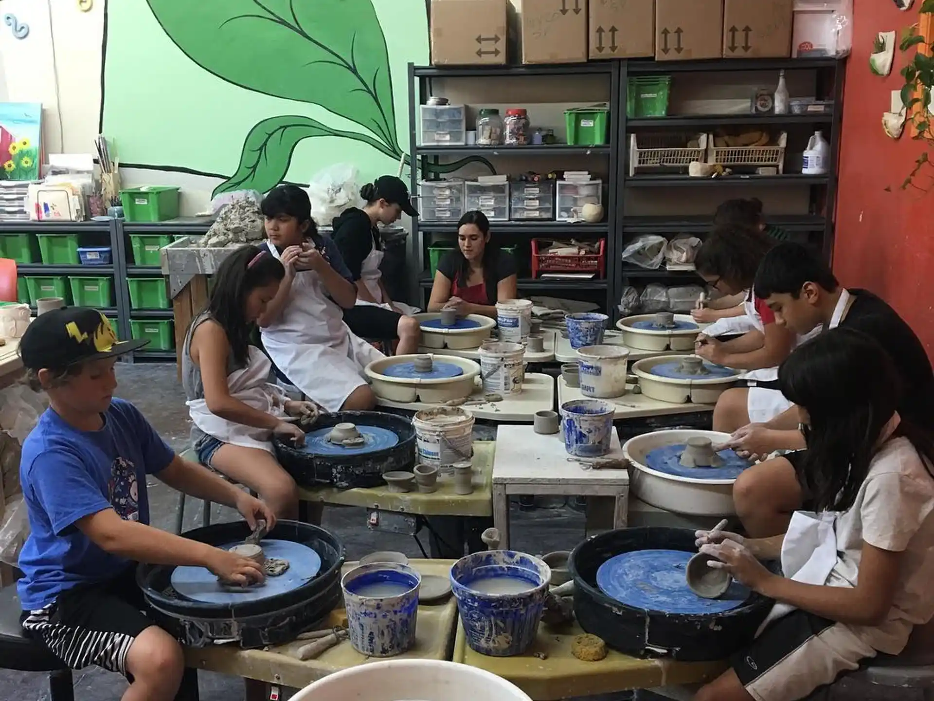 a group of people eating at a table