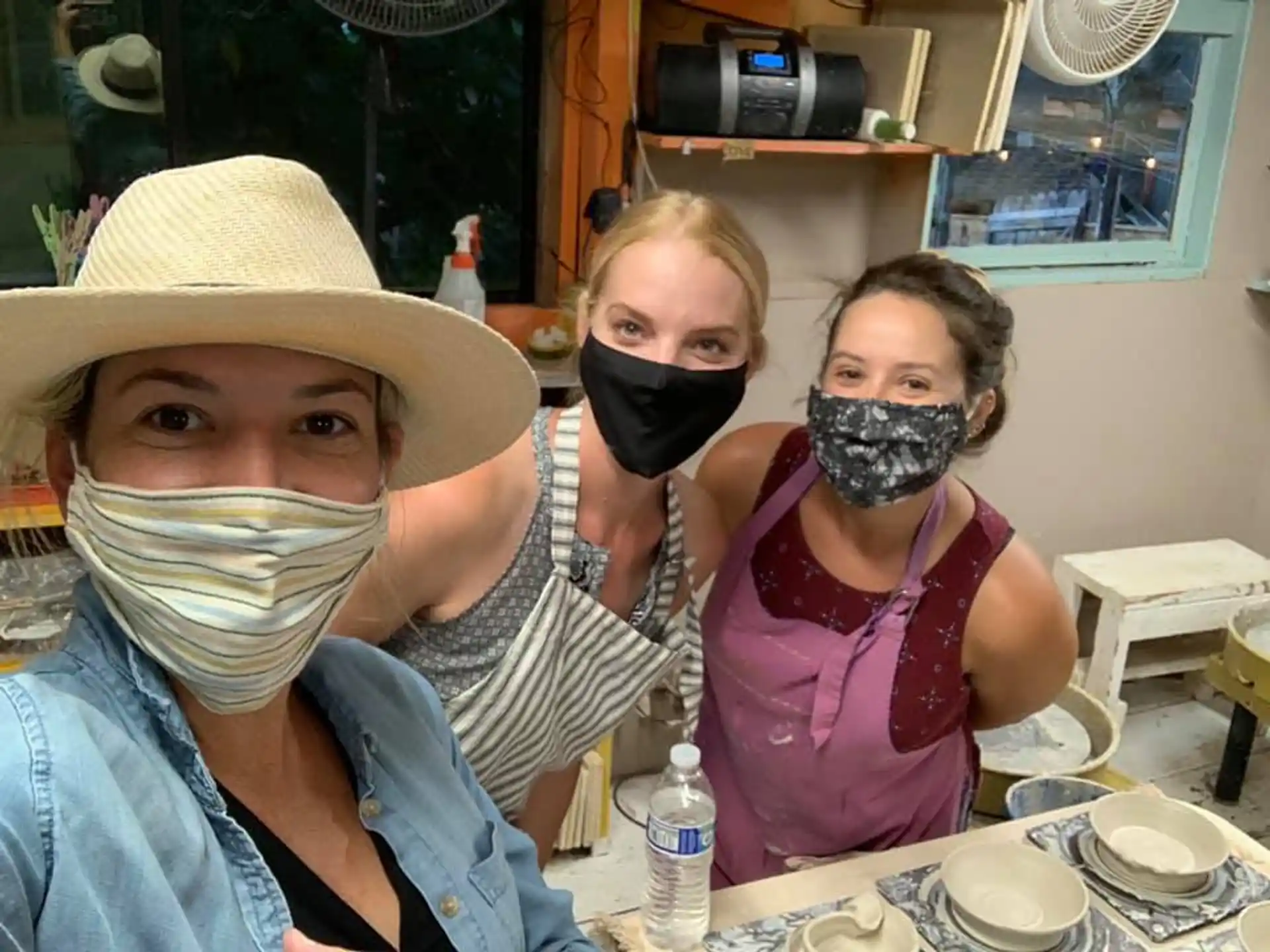 a group of people wearing masks