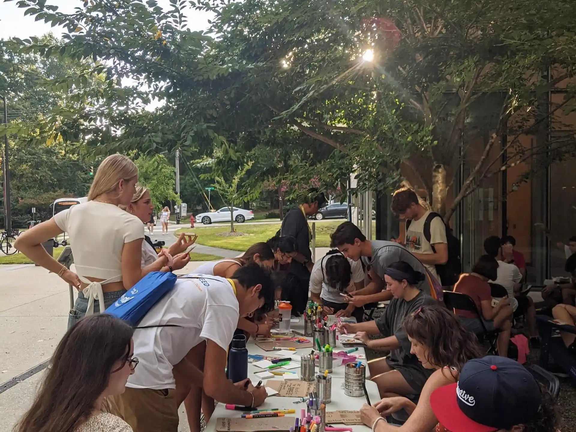 a group of people eating at a table