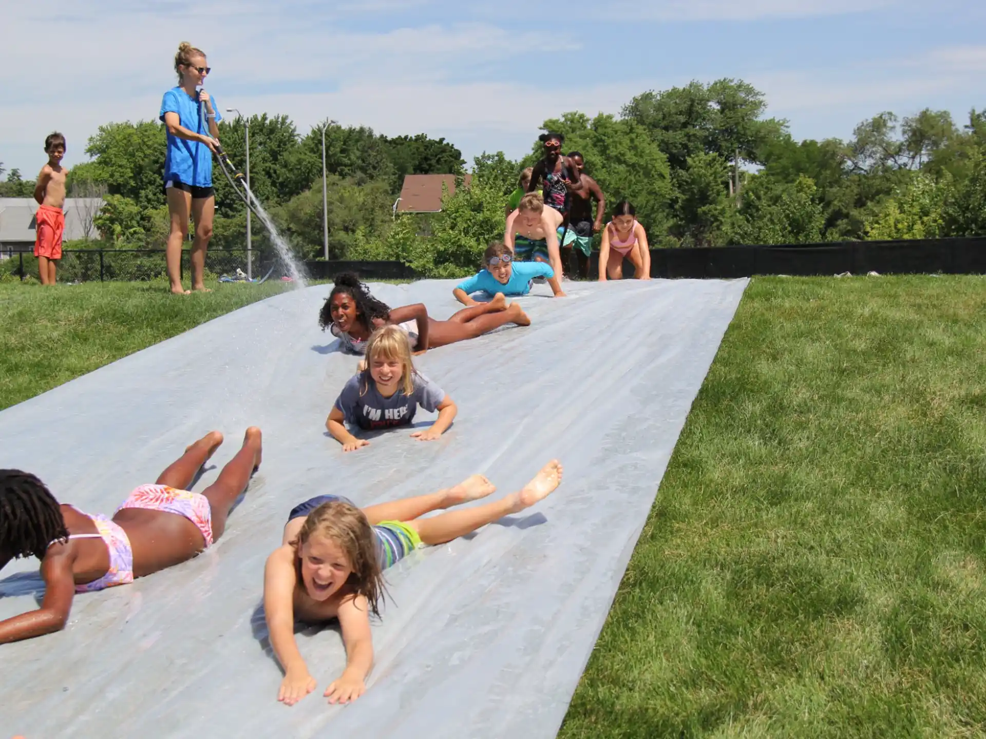 a group of people in a pool
