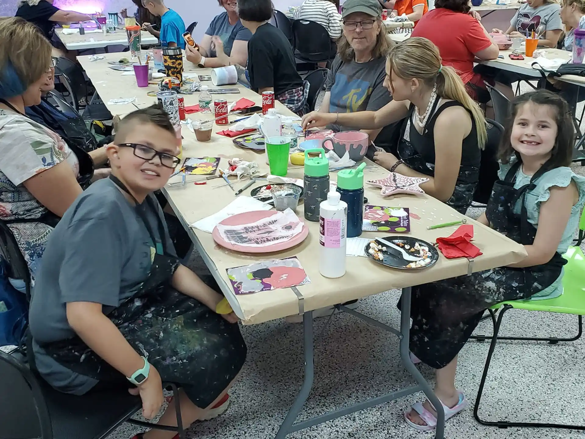 a group of people sitting at a table