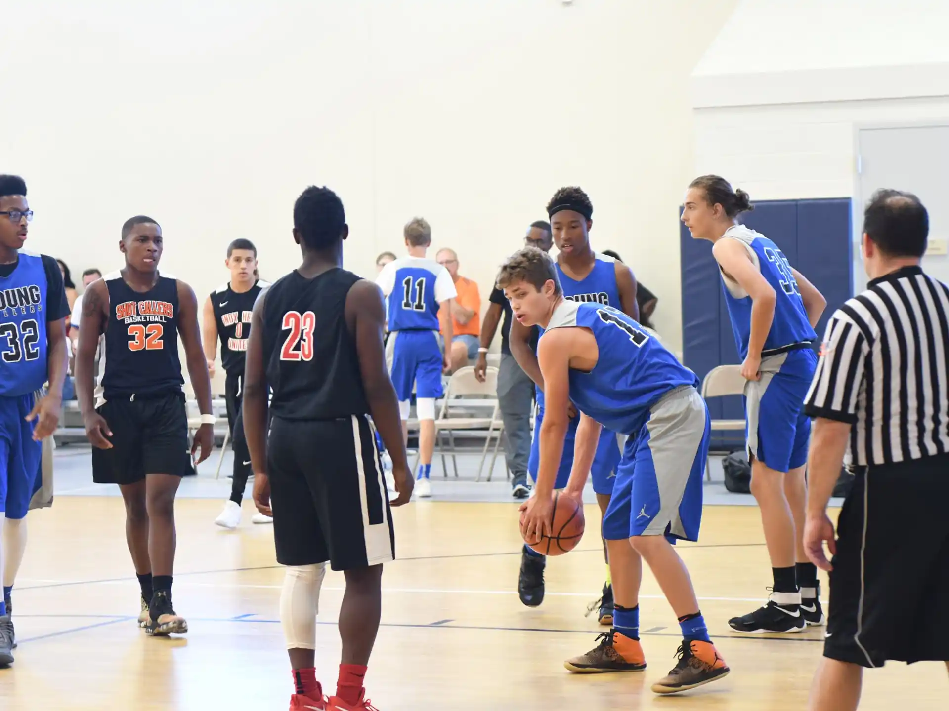 a group of people playing basketball