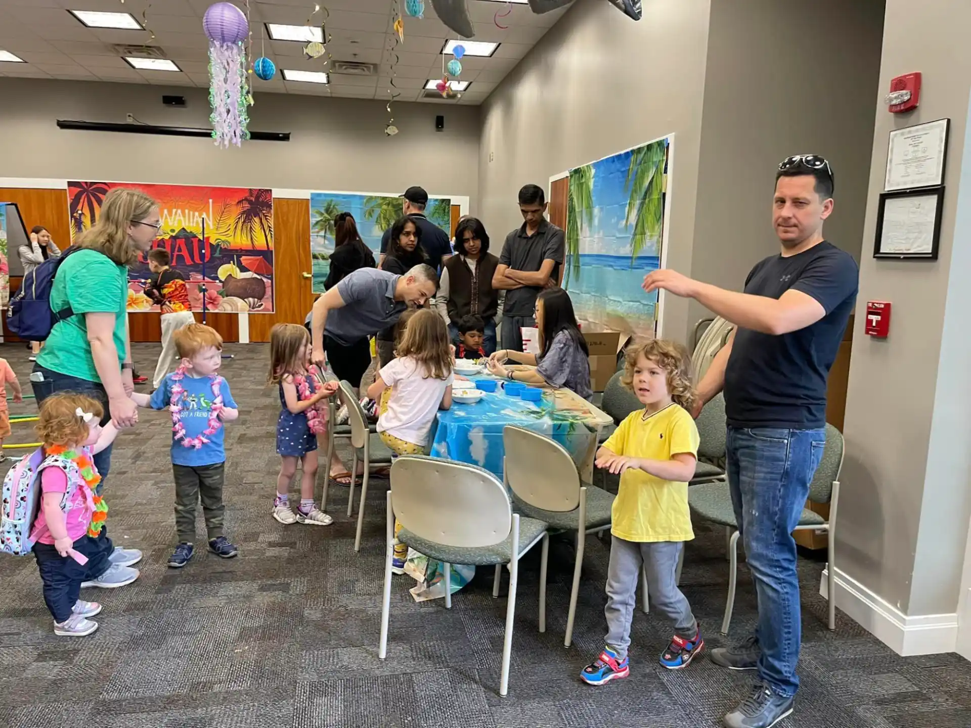 a group of people in a room