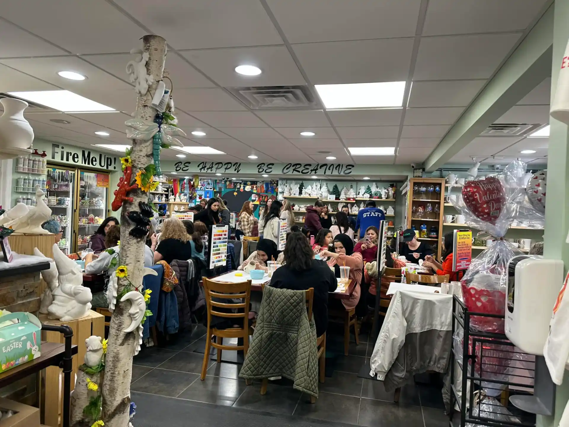 a store with people sitting at tables