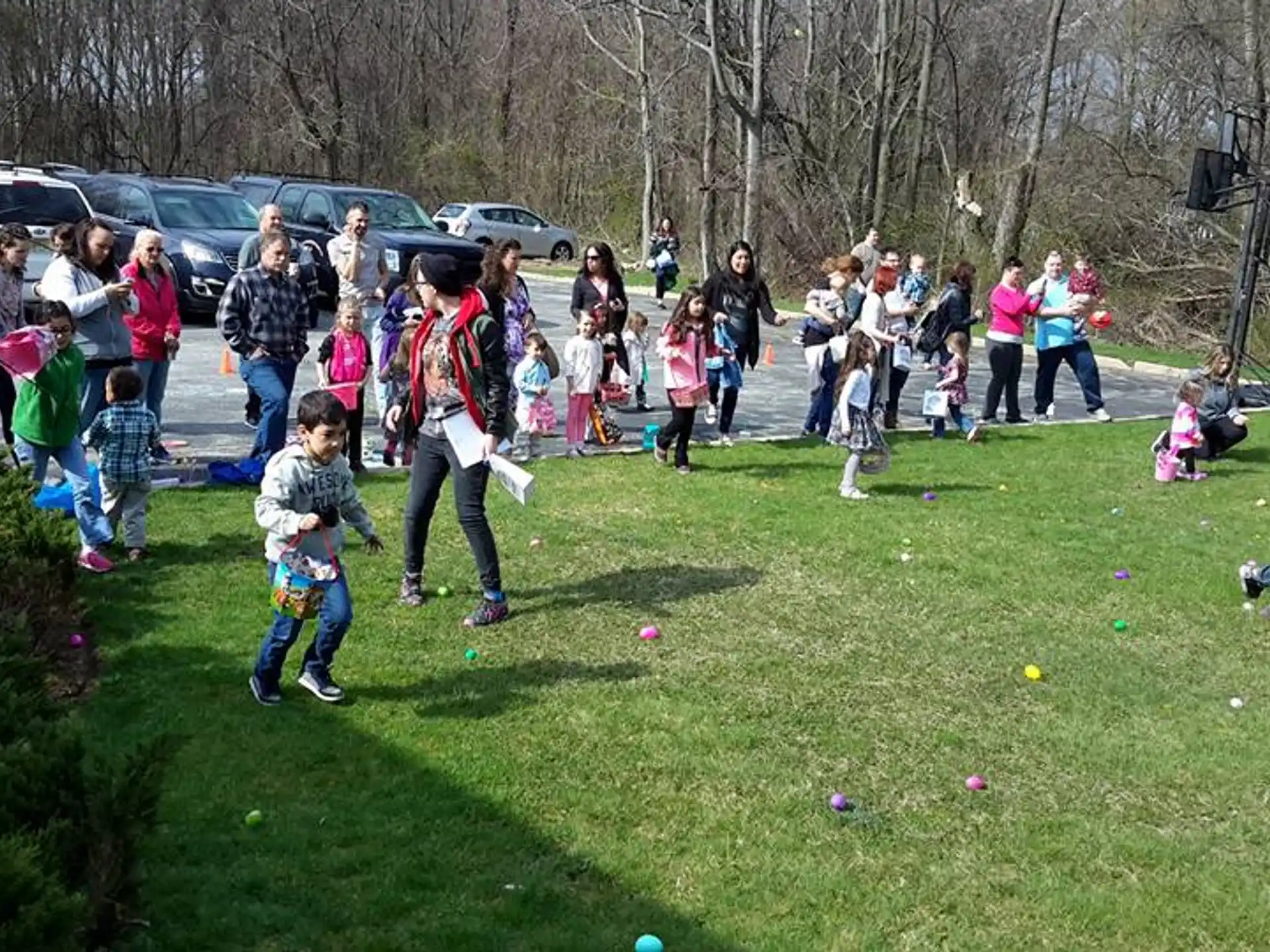 a group of children playing in a park