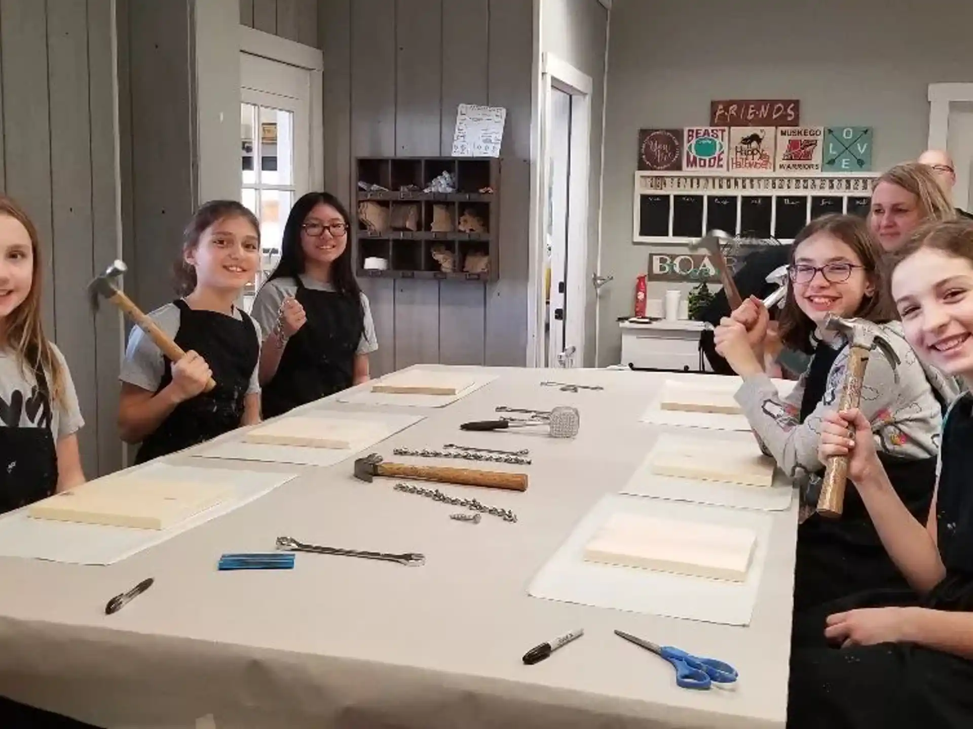 a group of people sitting around a table
