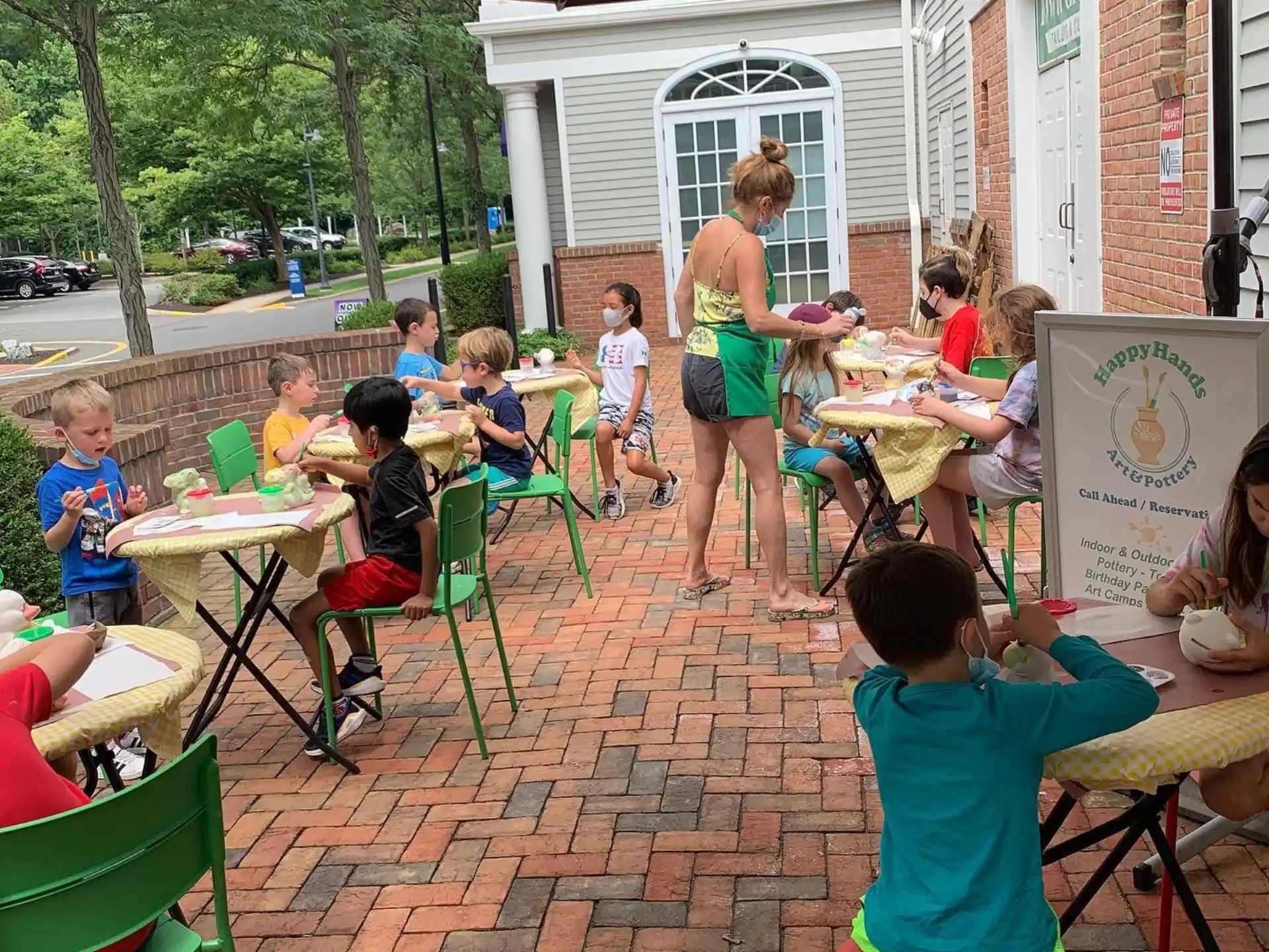 a group of people sitting at tables