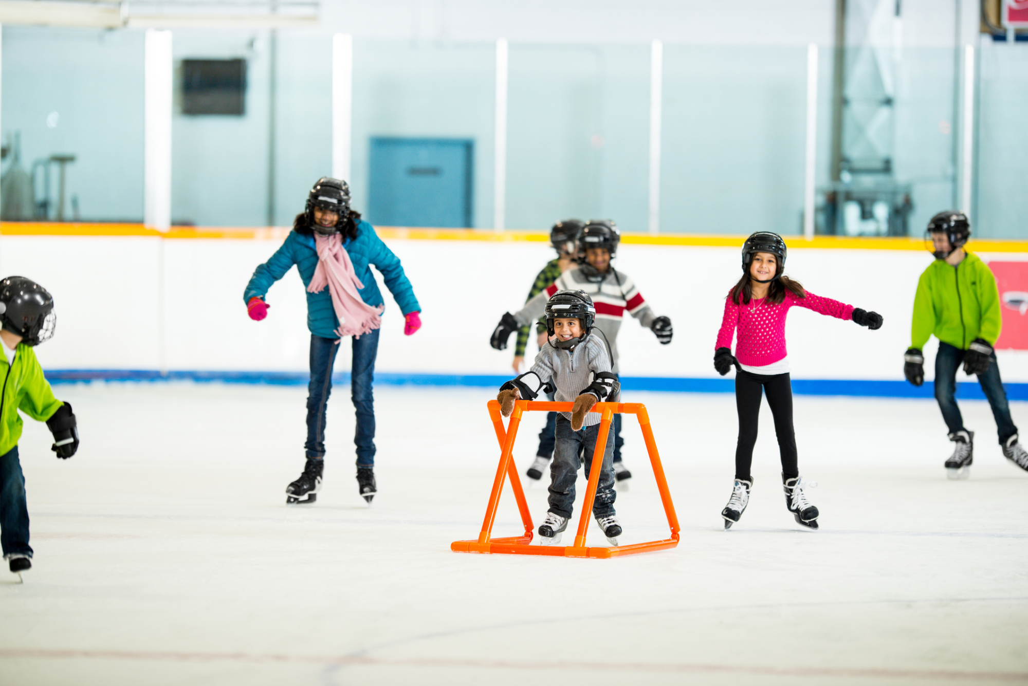 a group of people on an ice rink