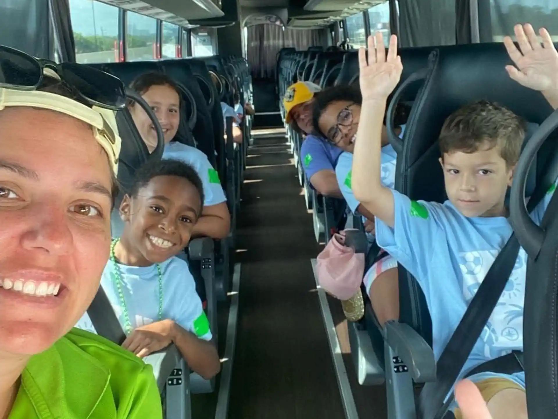 a group of people on a bus