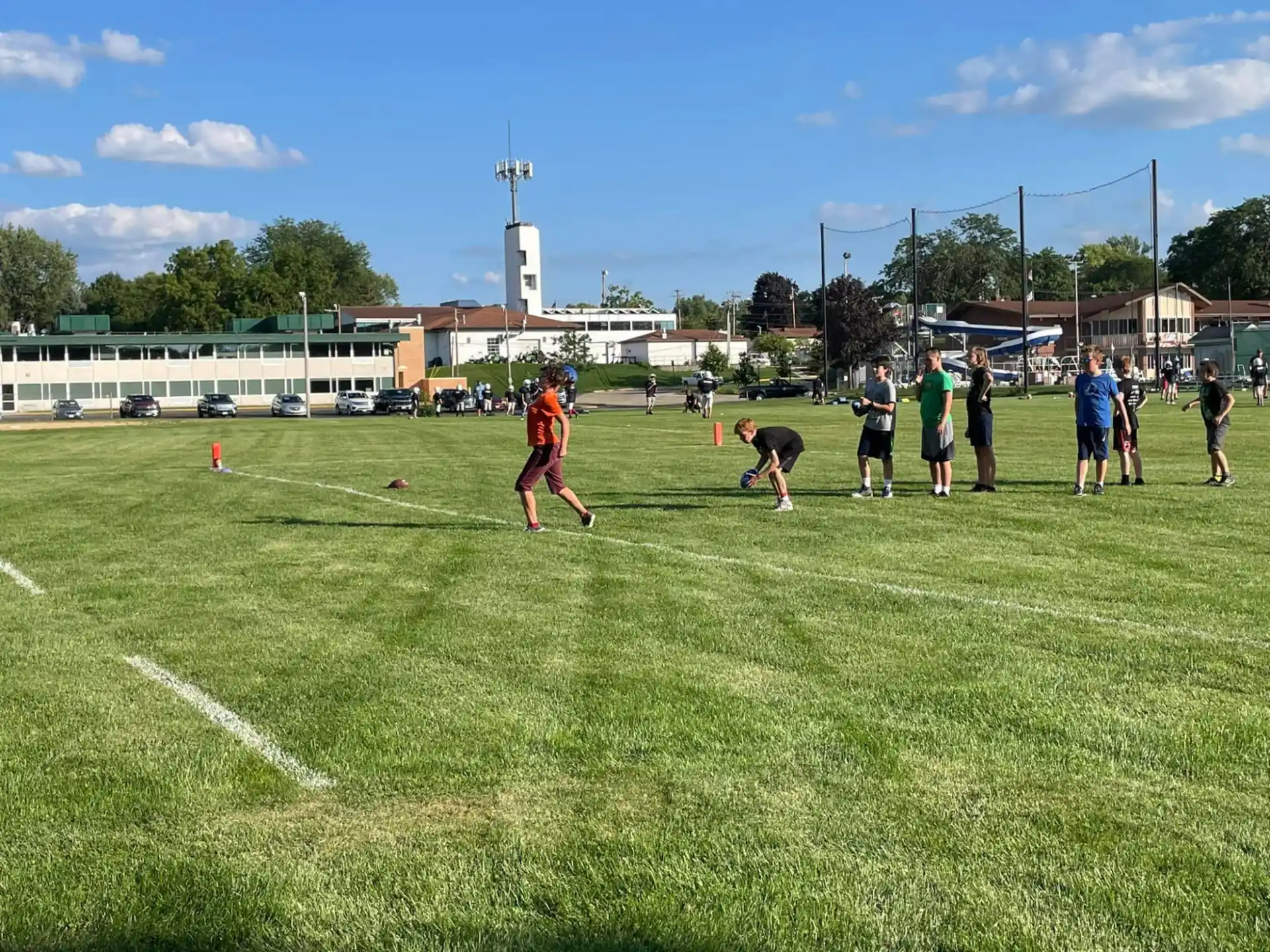 a group of people playing football