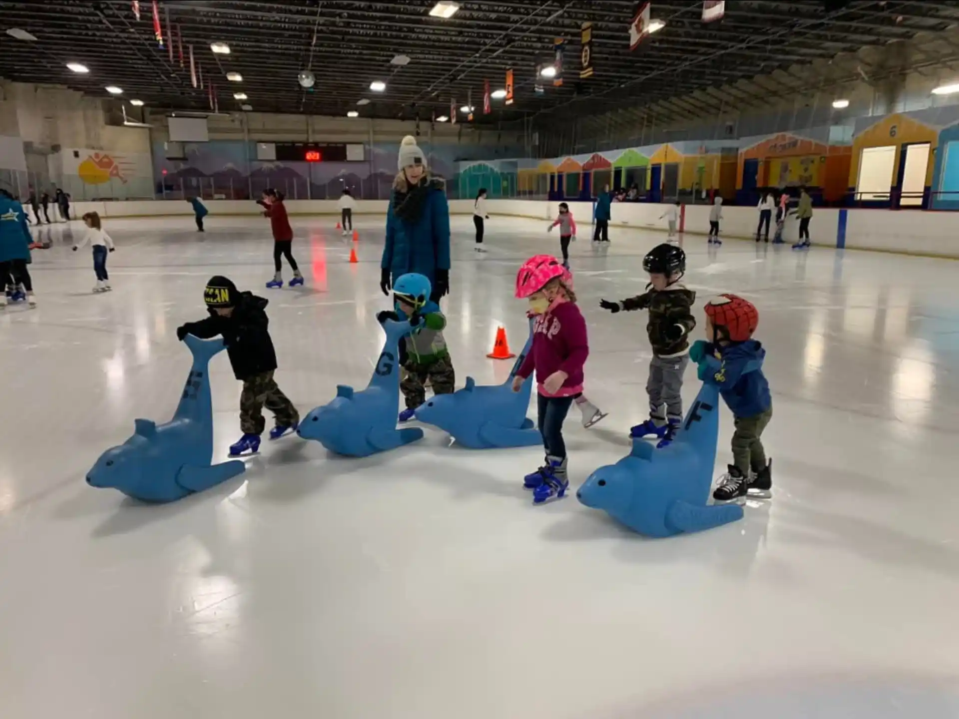 a group of people on an ice rink