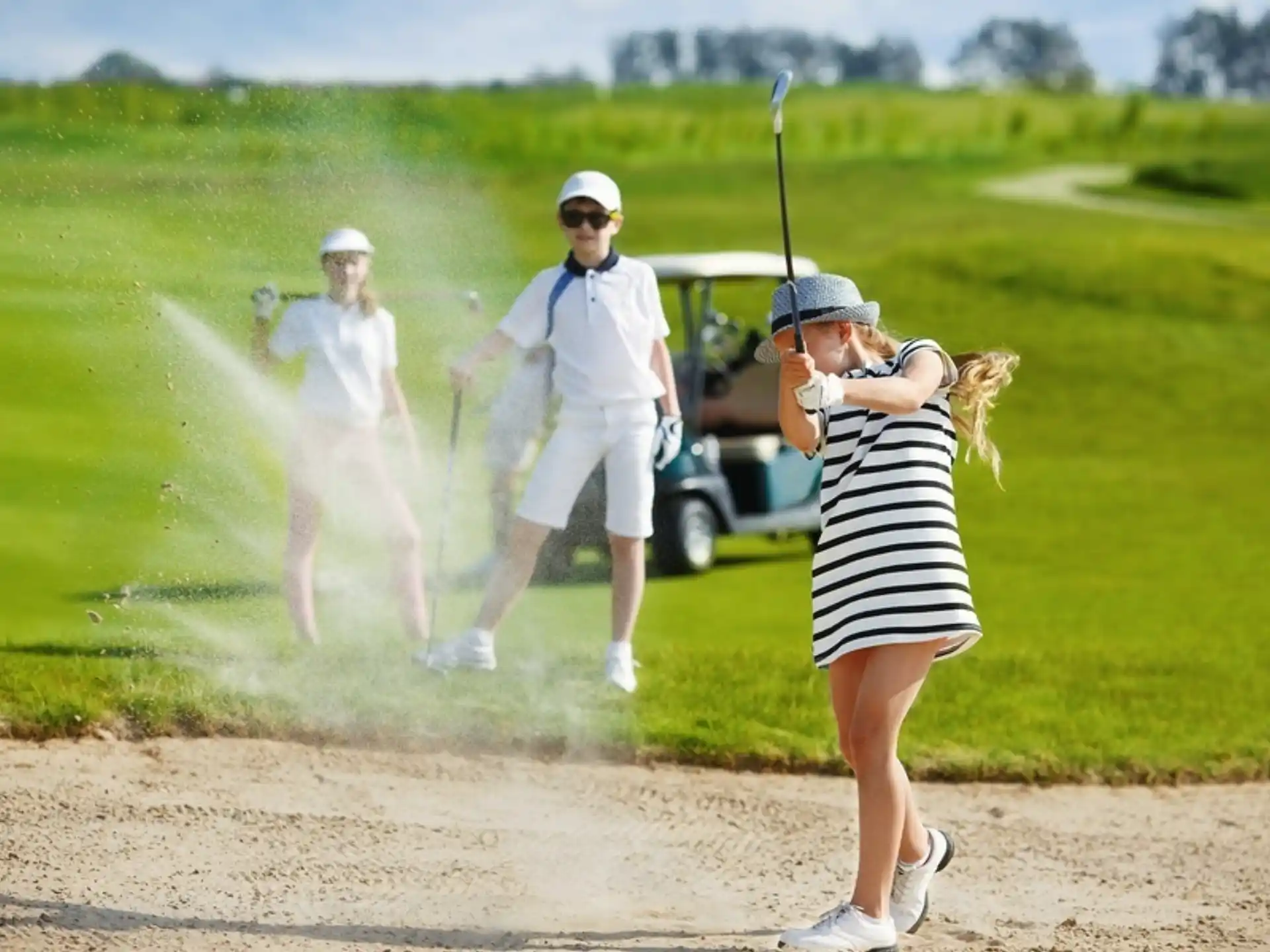 a group of people playing golf