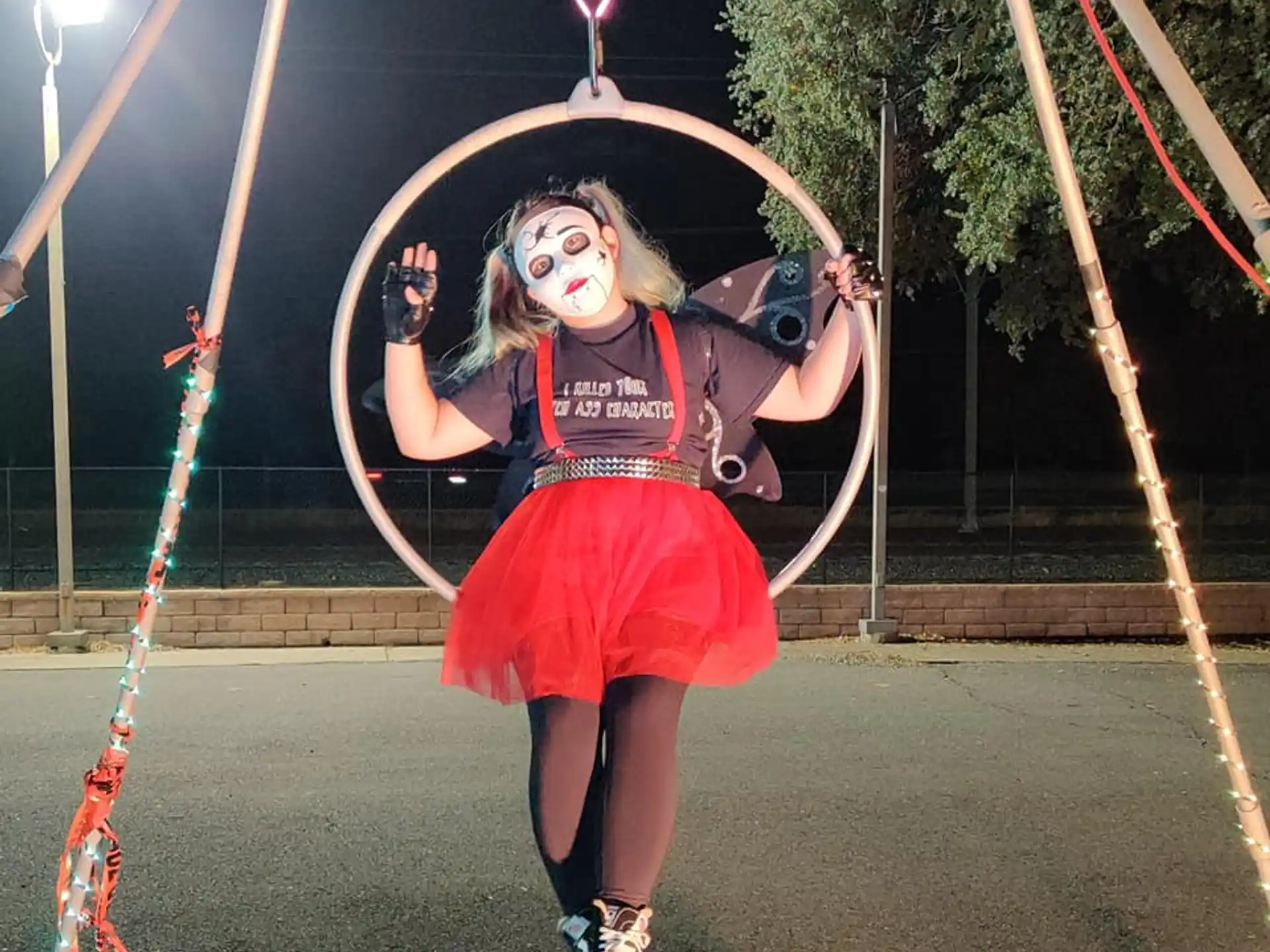 a woman on a swing