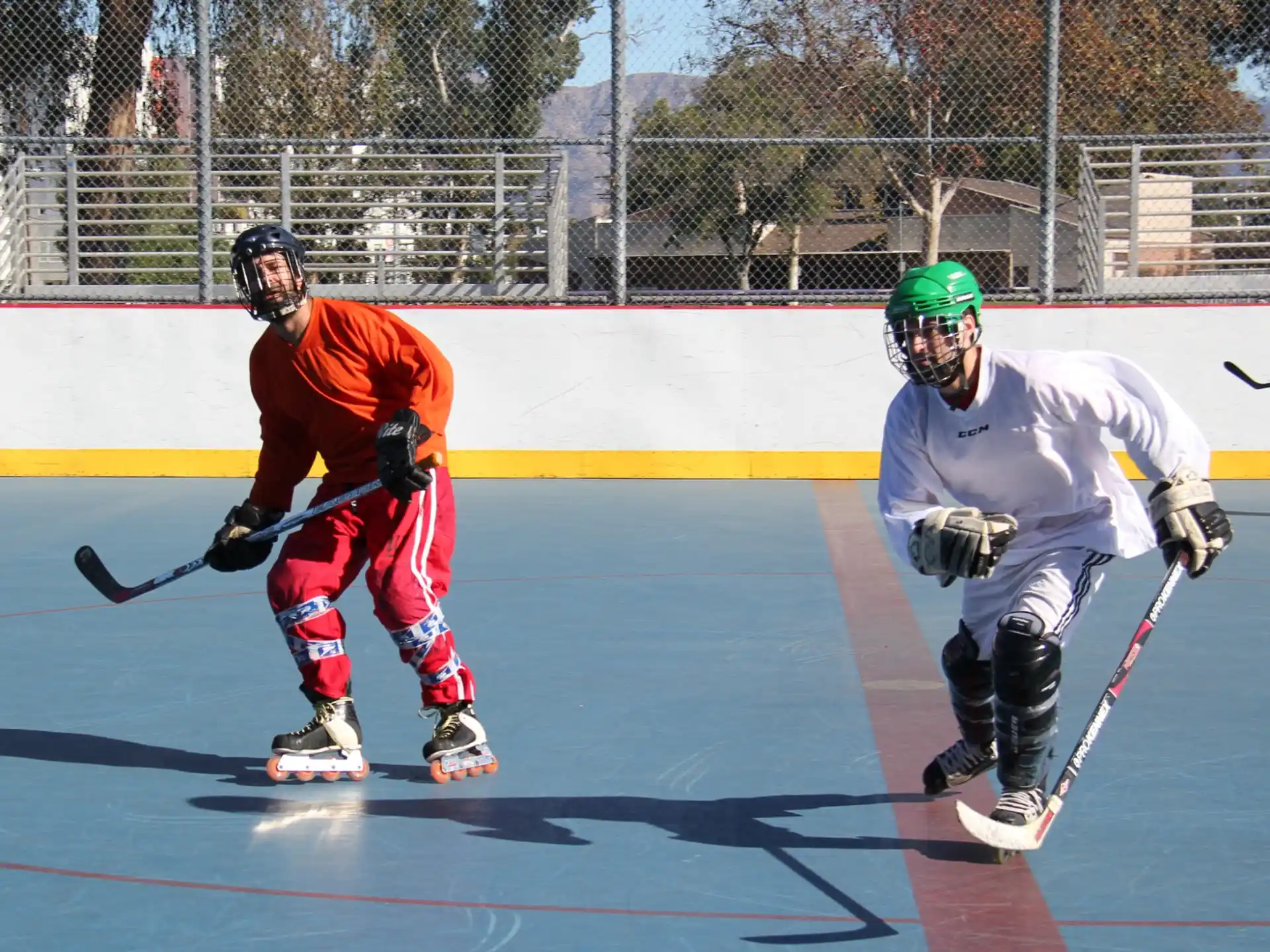two people playing hockey