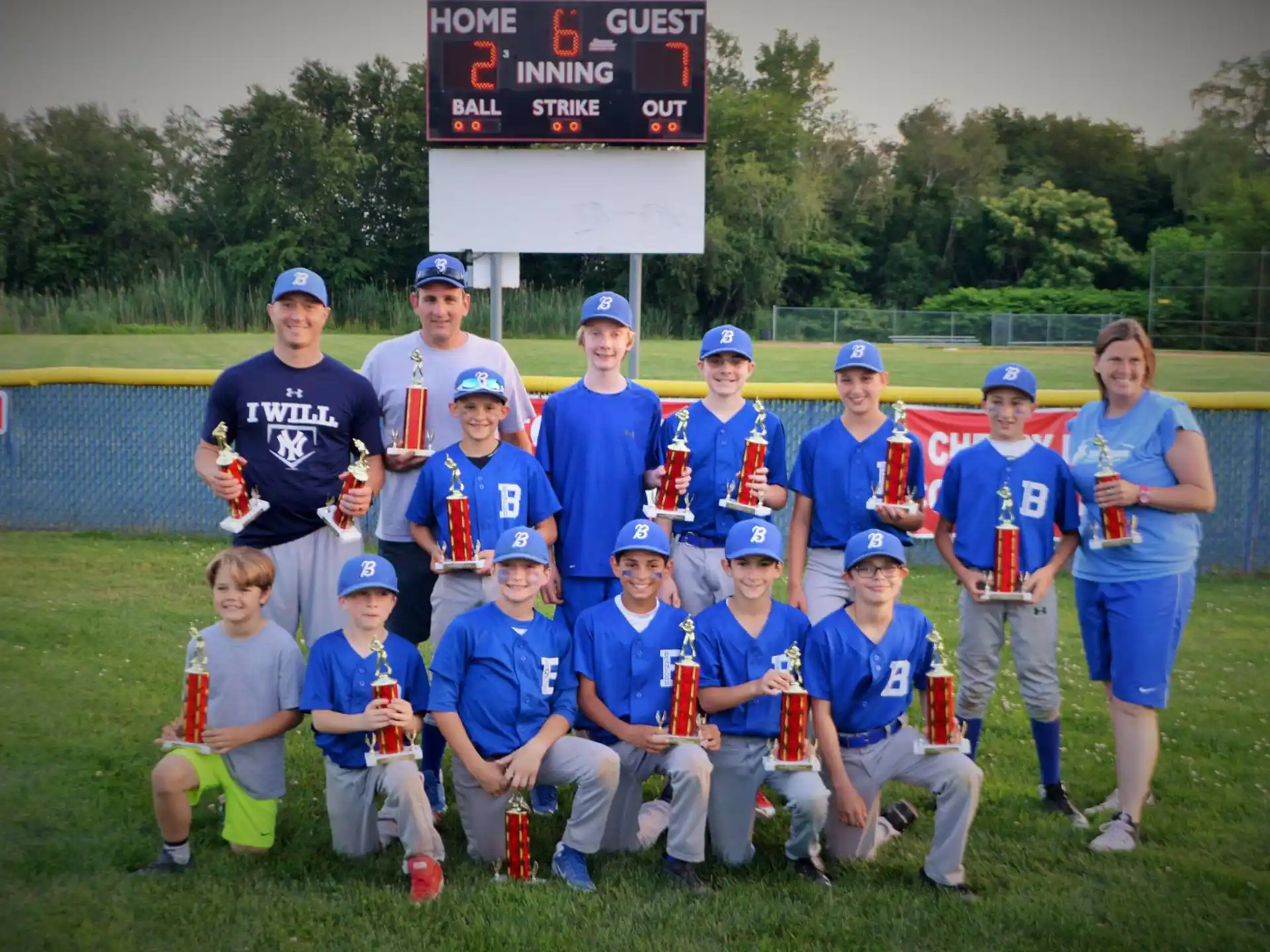 a group of people wearing blue uniforms