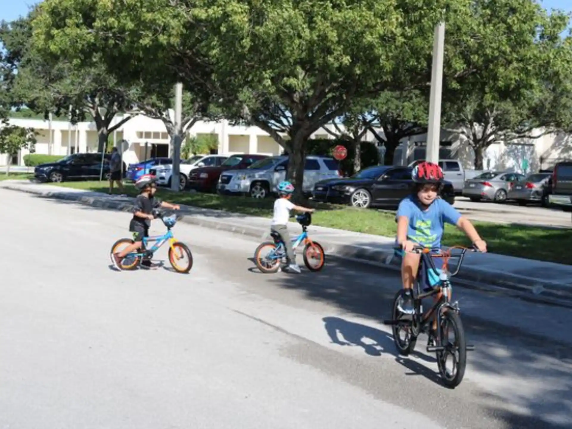 a group of kids riding bikes