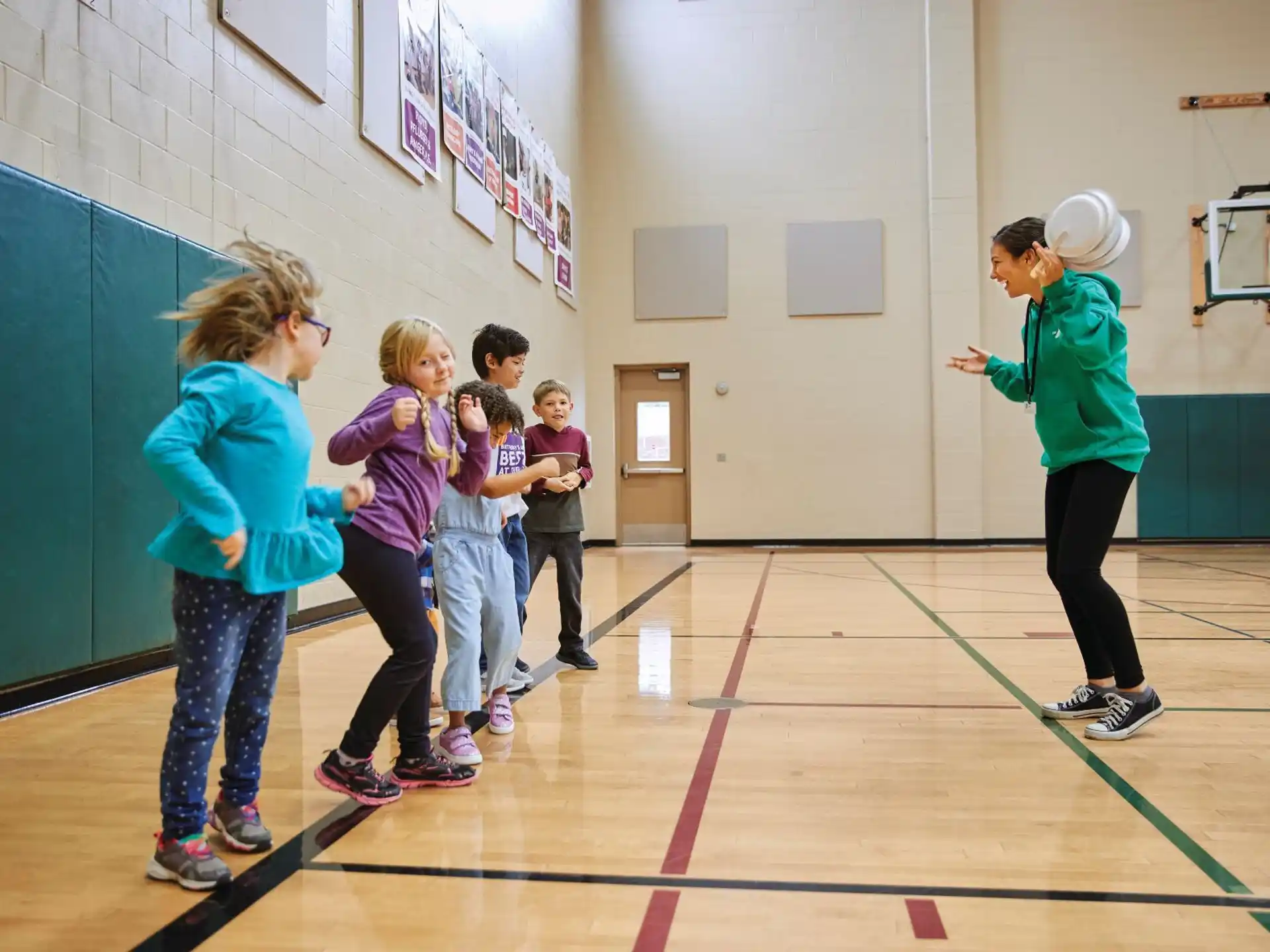 a group of children in a gym