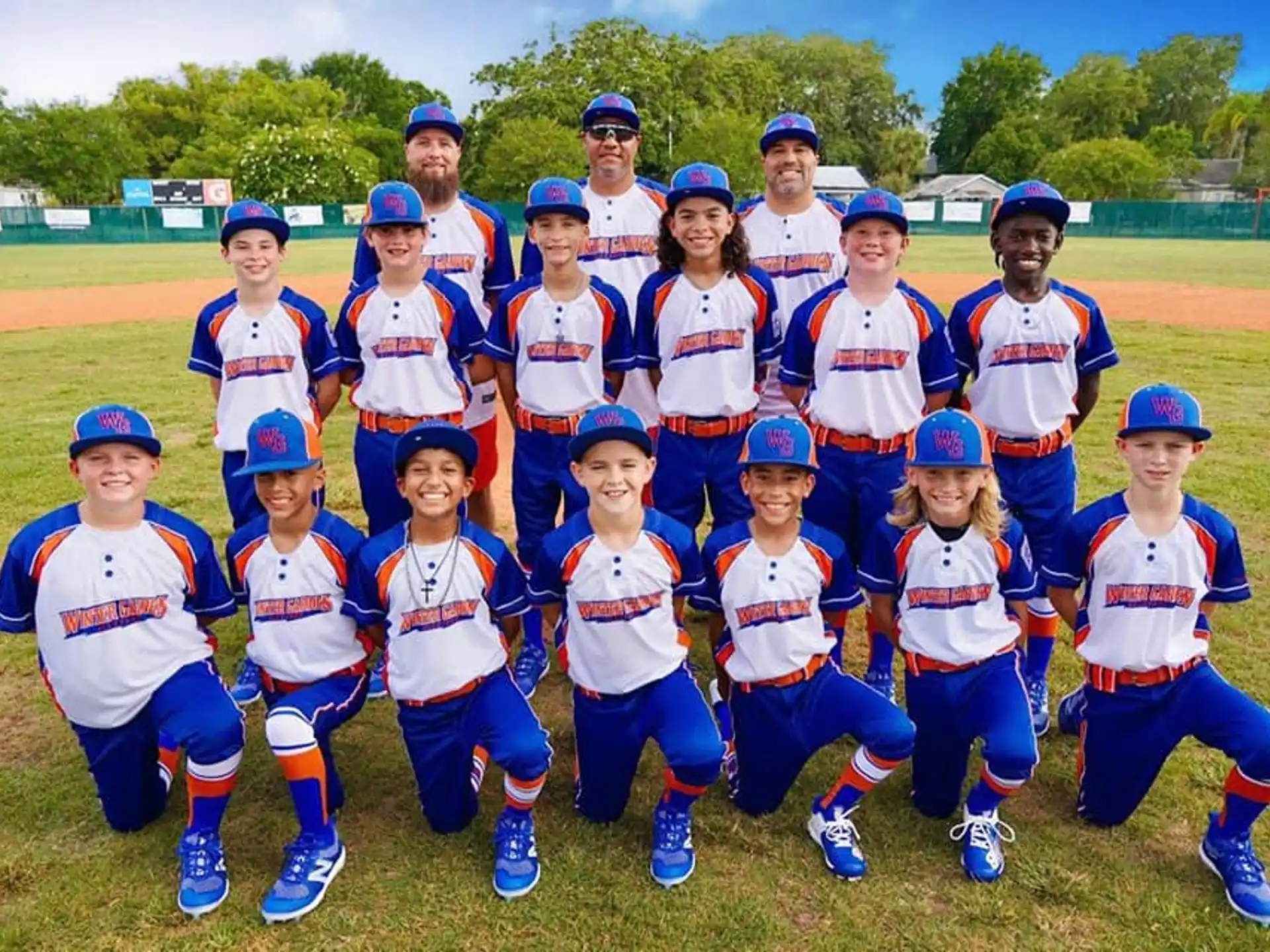 a group of kids in matching outfits