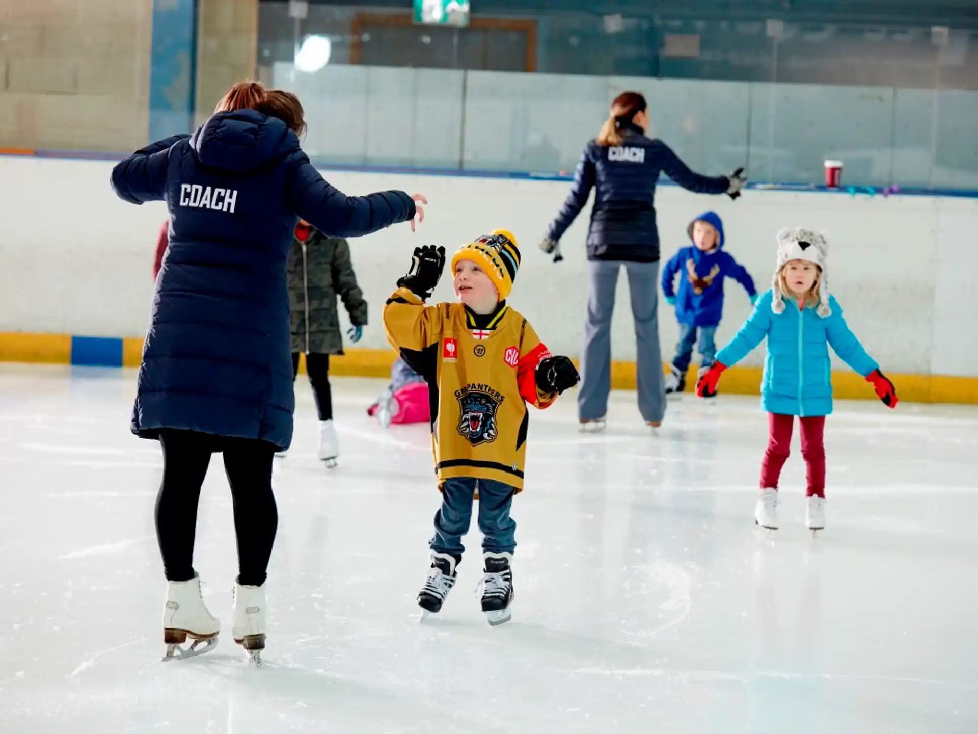 a group of people on ice
