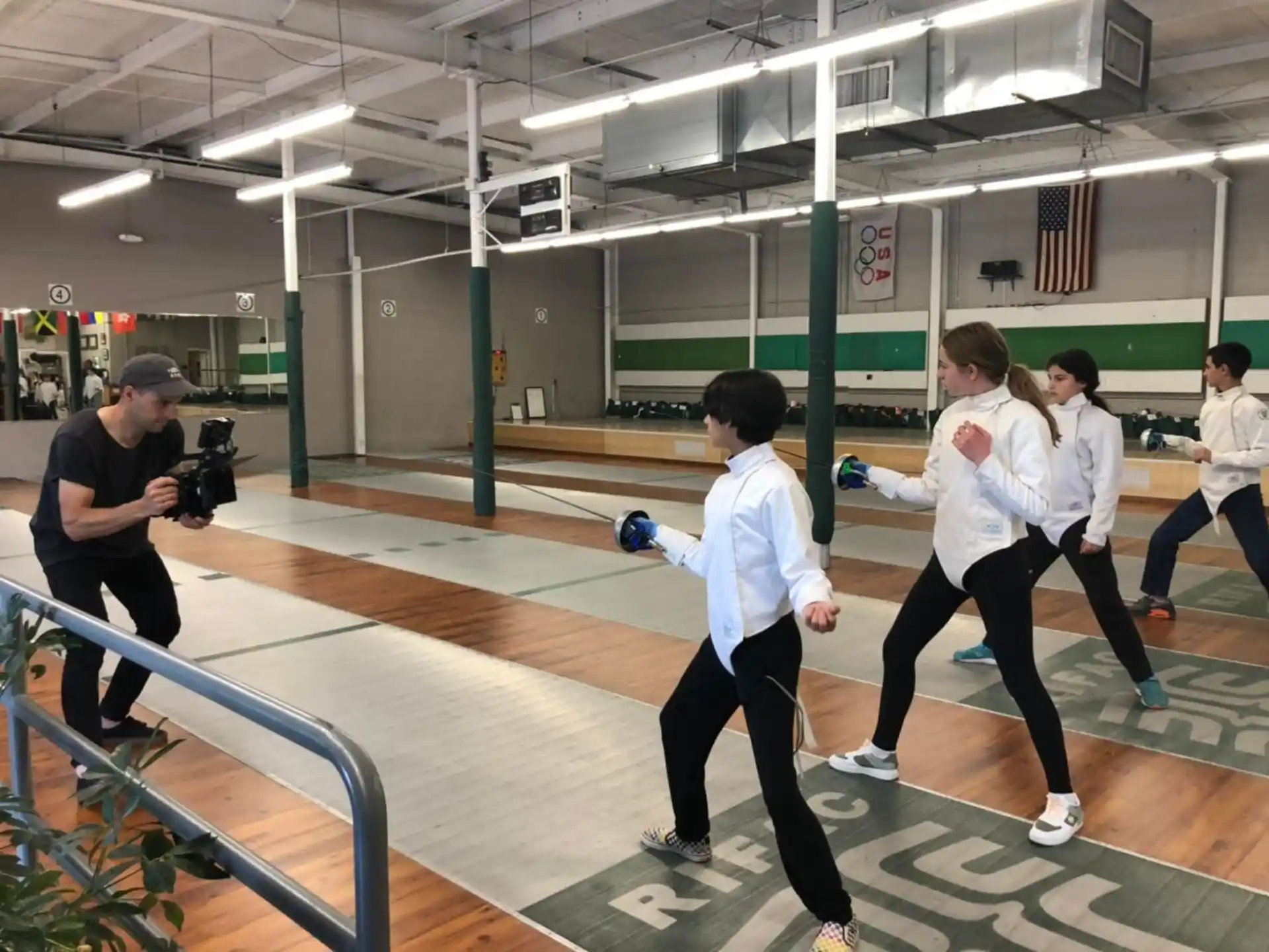 a group of people in a gym