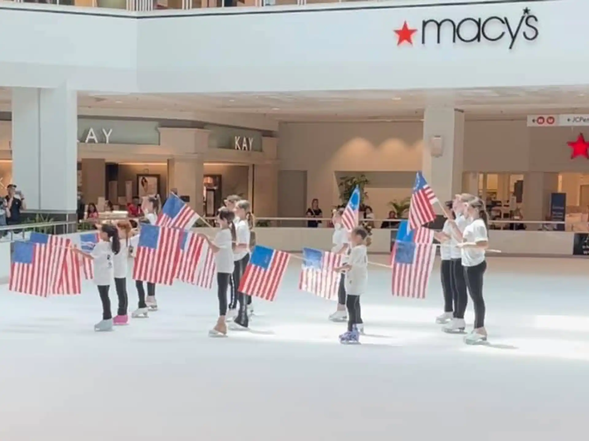 a group of people holding flags