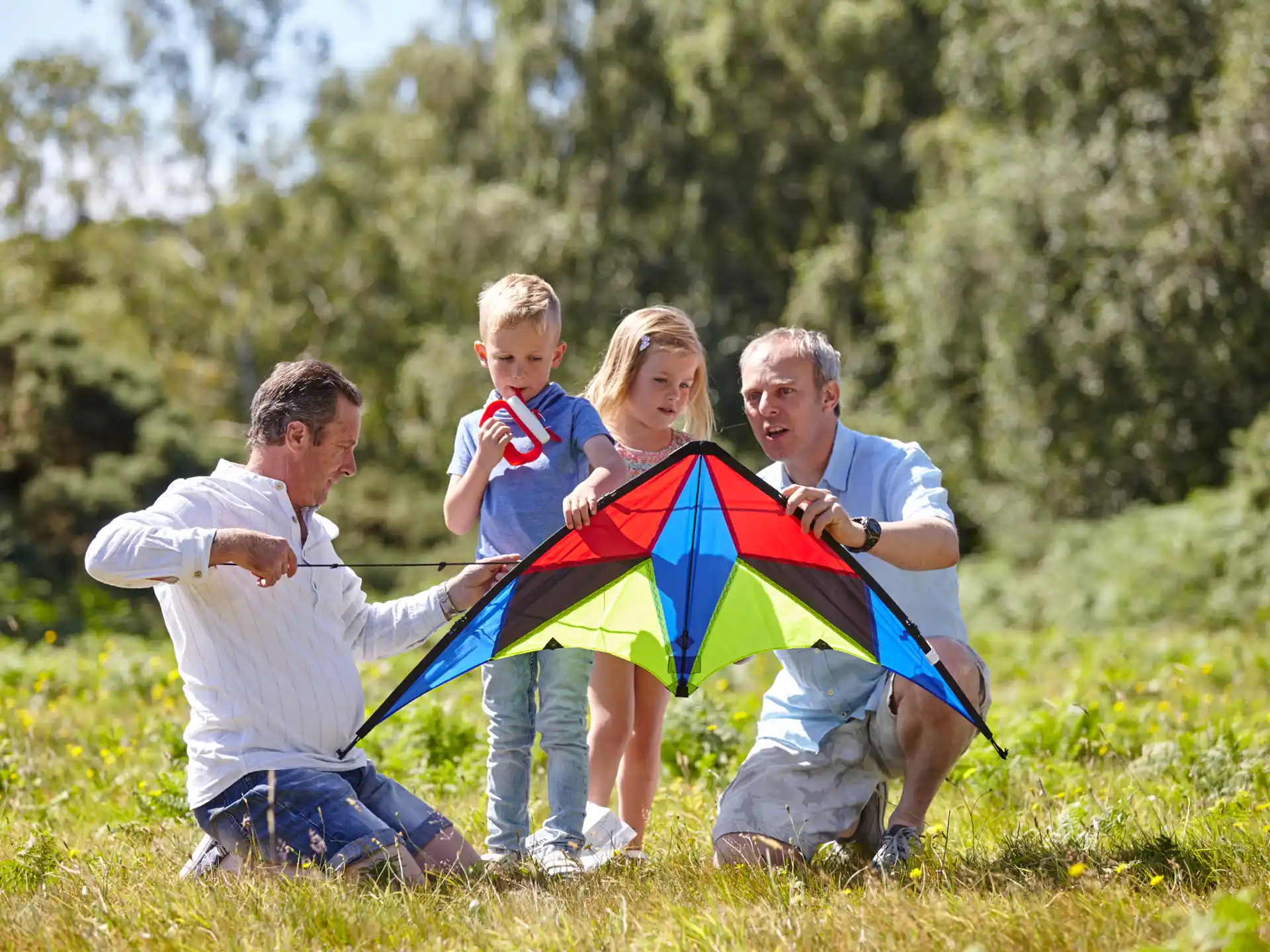 a family with a kite