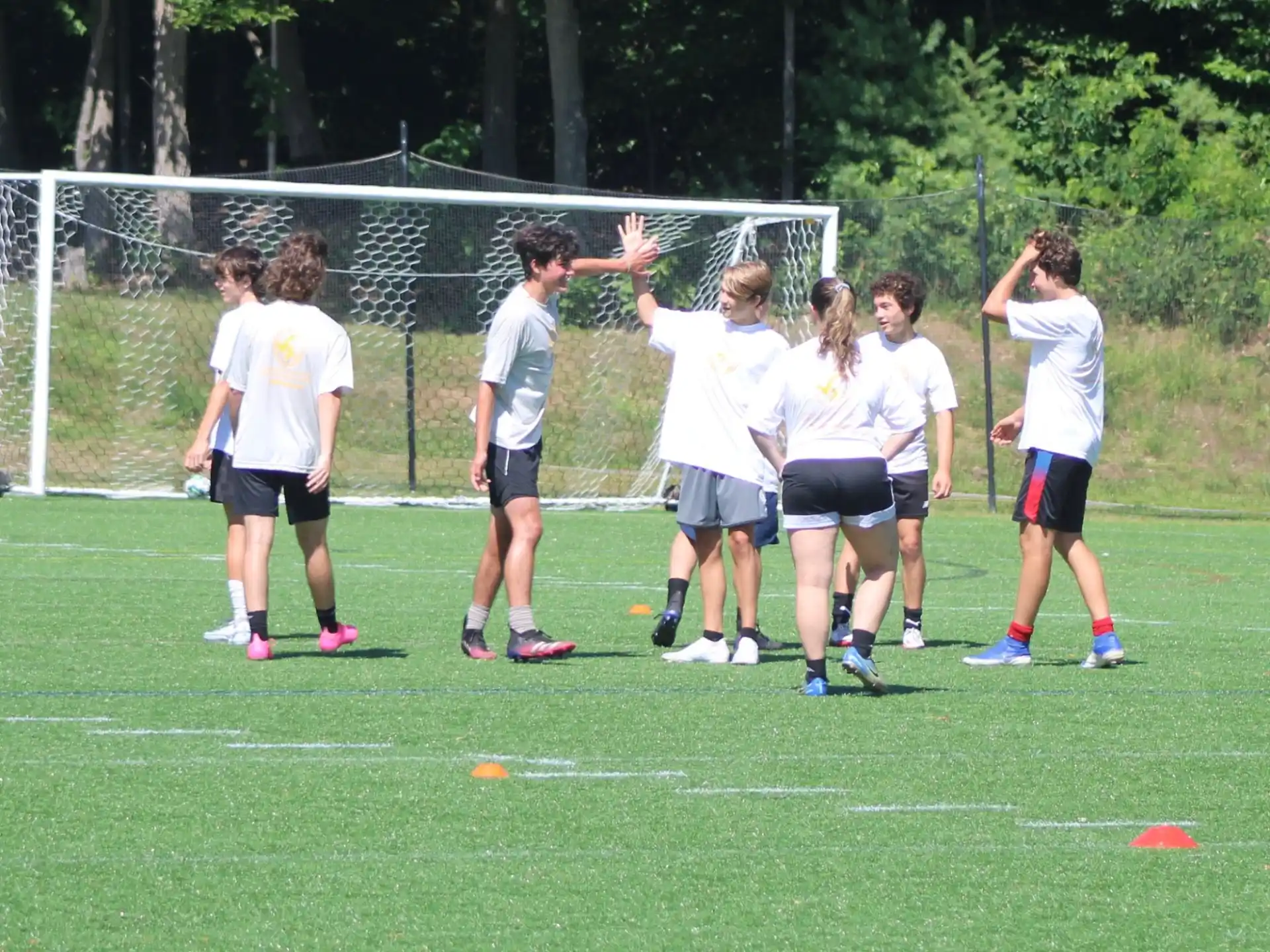 a group of people playing football