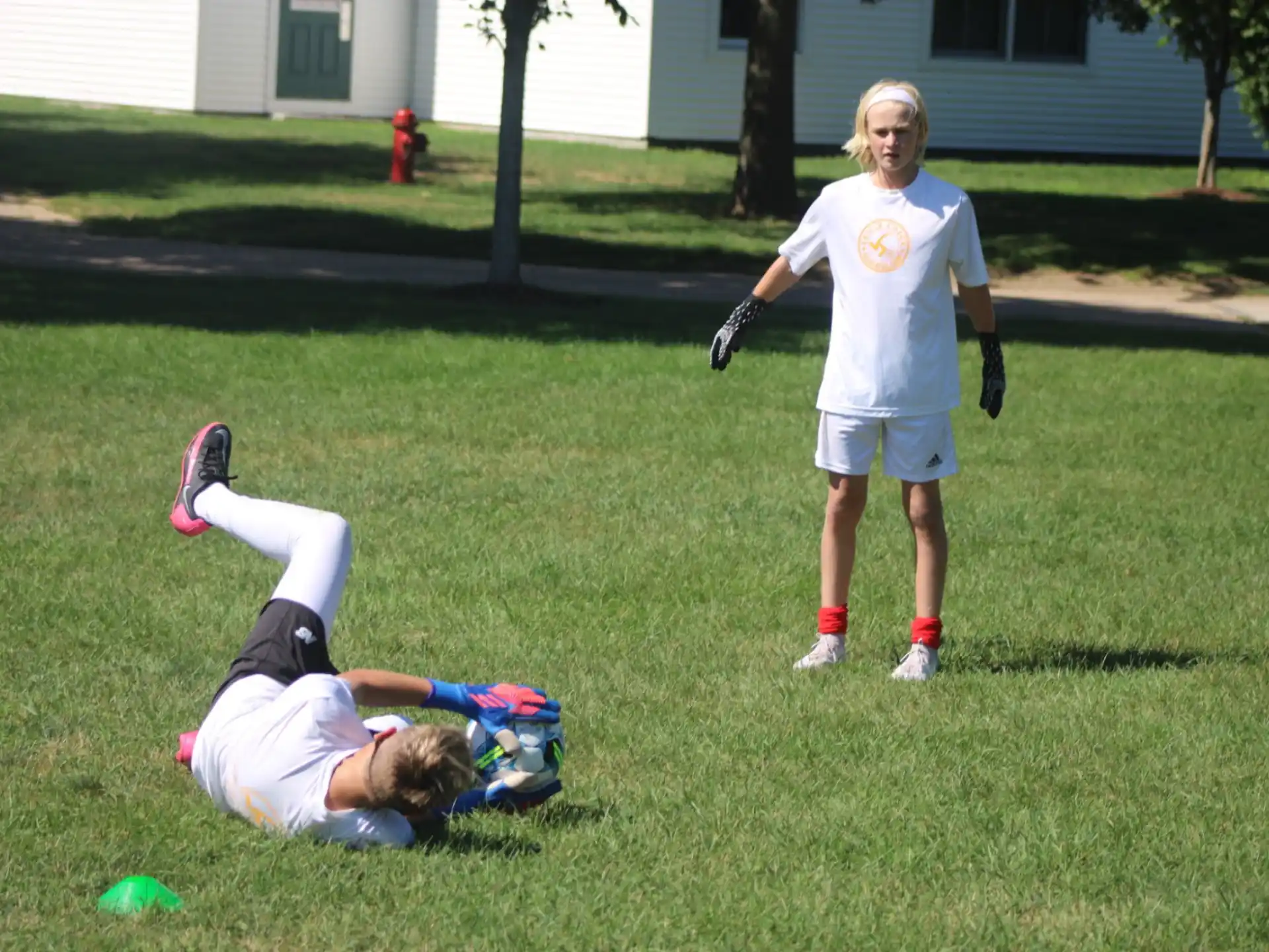 a group of people playing in the grass