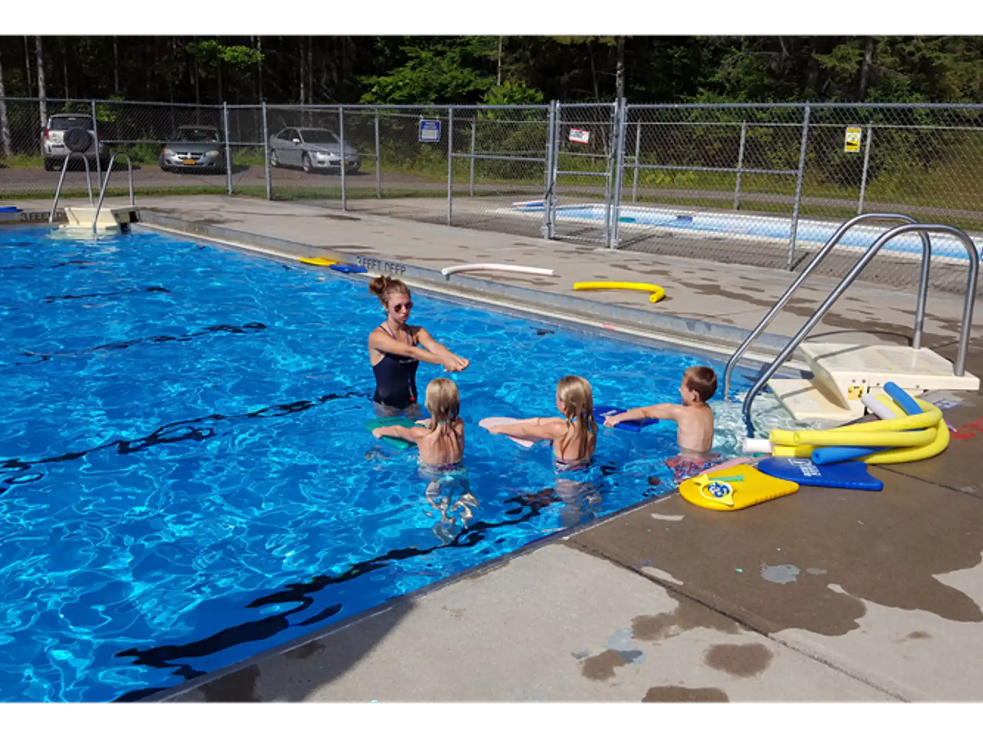 a group of people in a pool