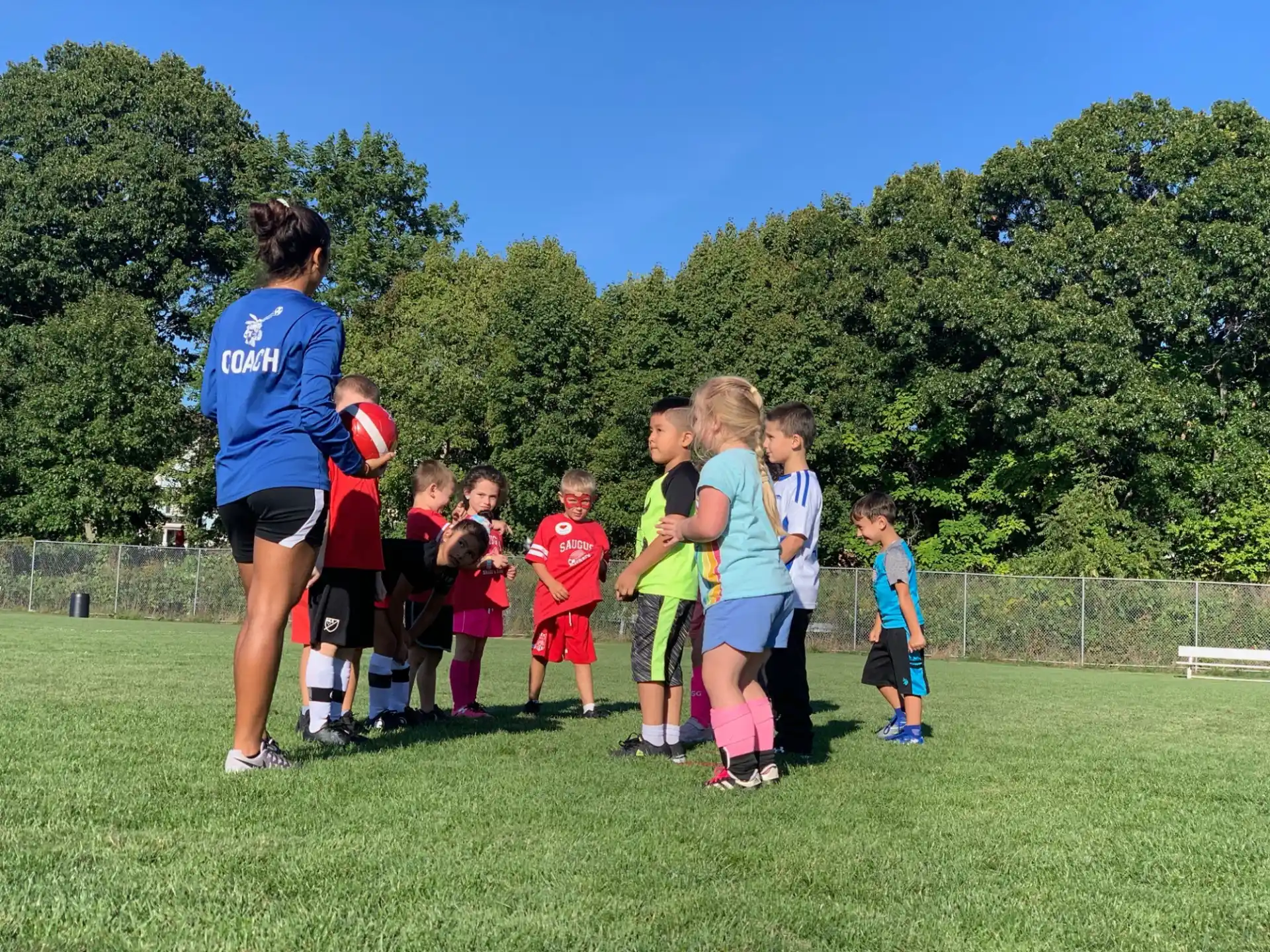 a group of children playing football