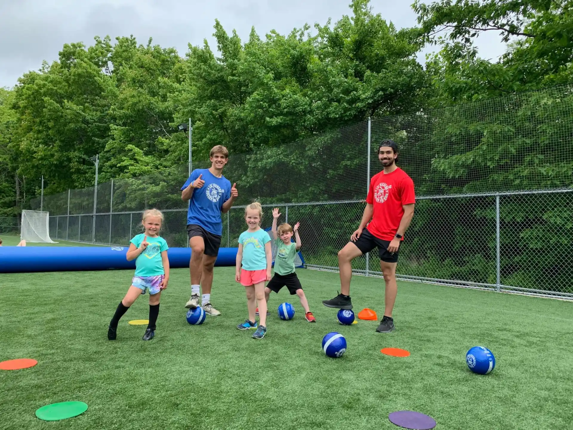 a group of people playing football