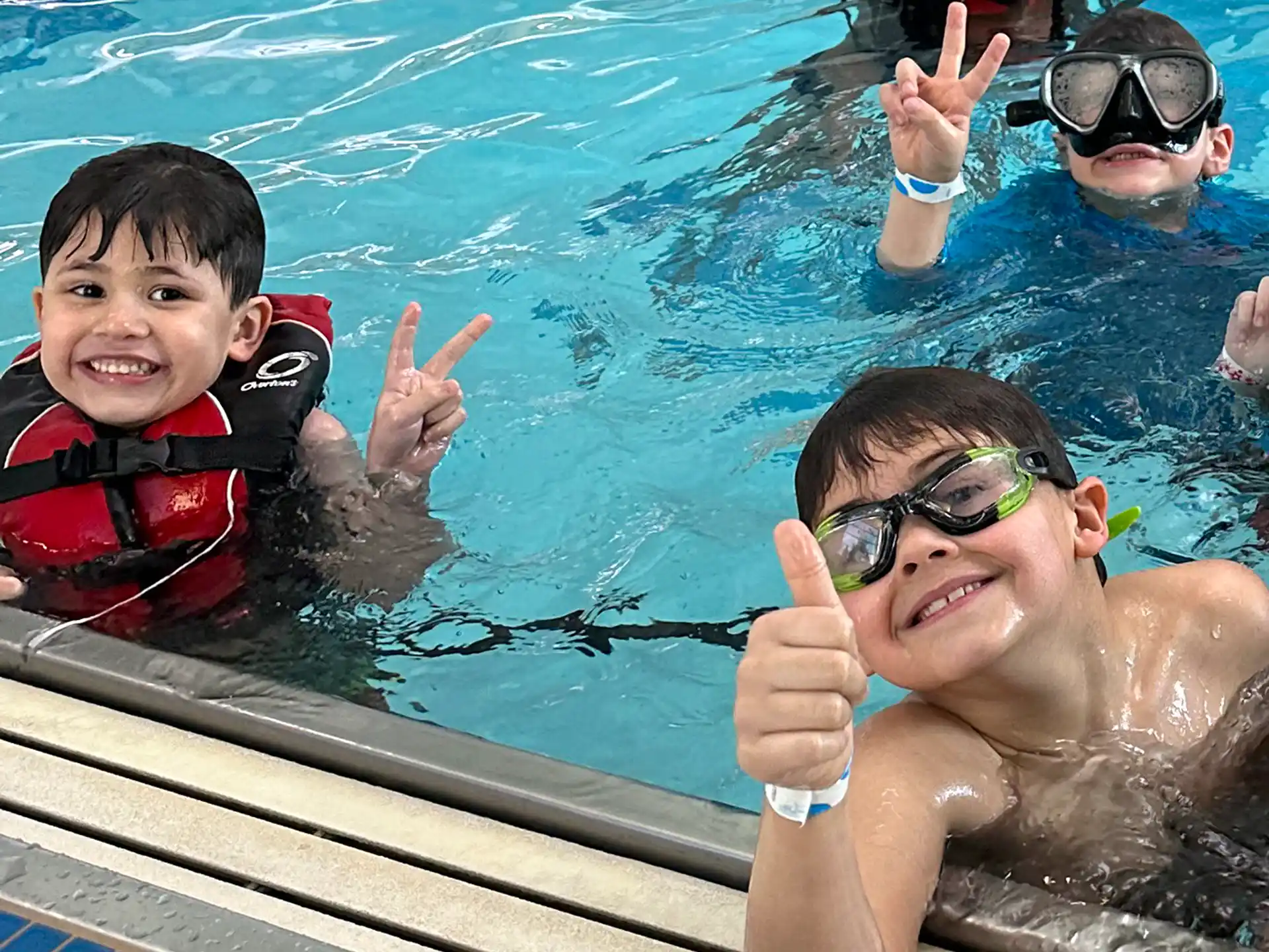 a group of people in a pool