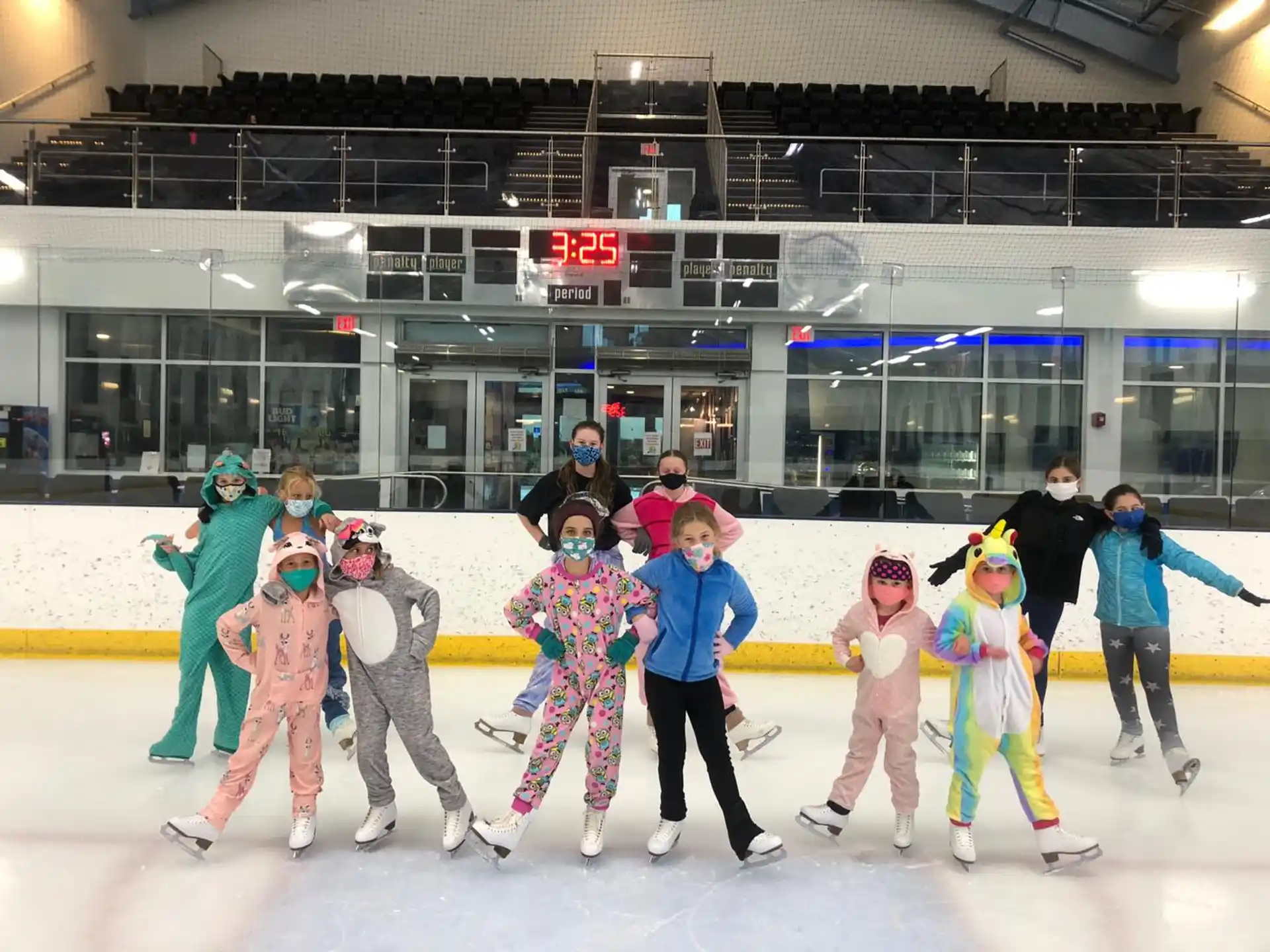 a group of people ice skating