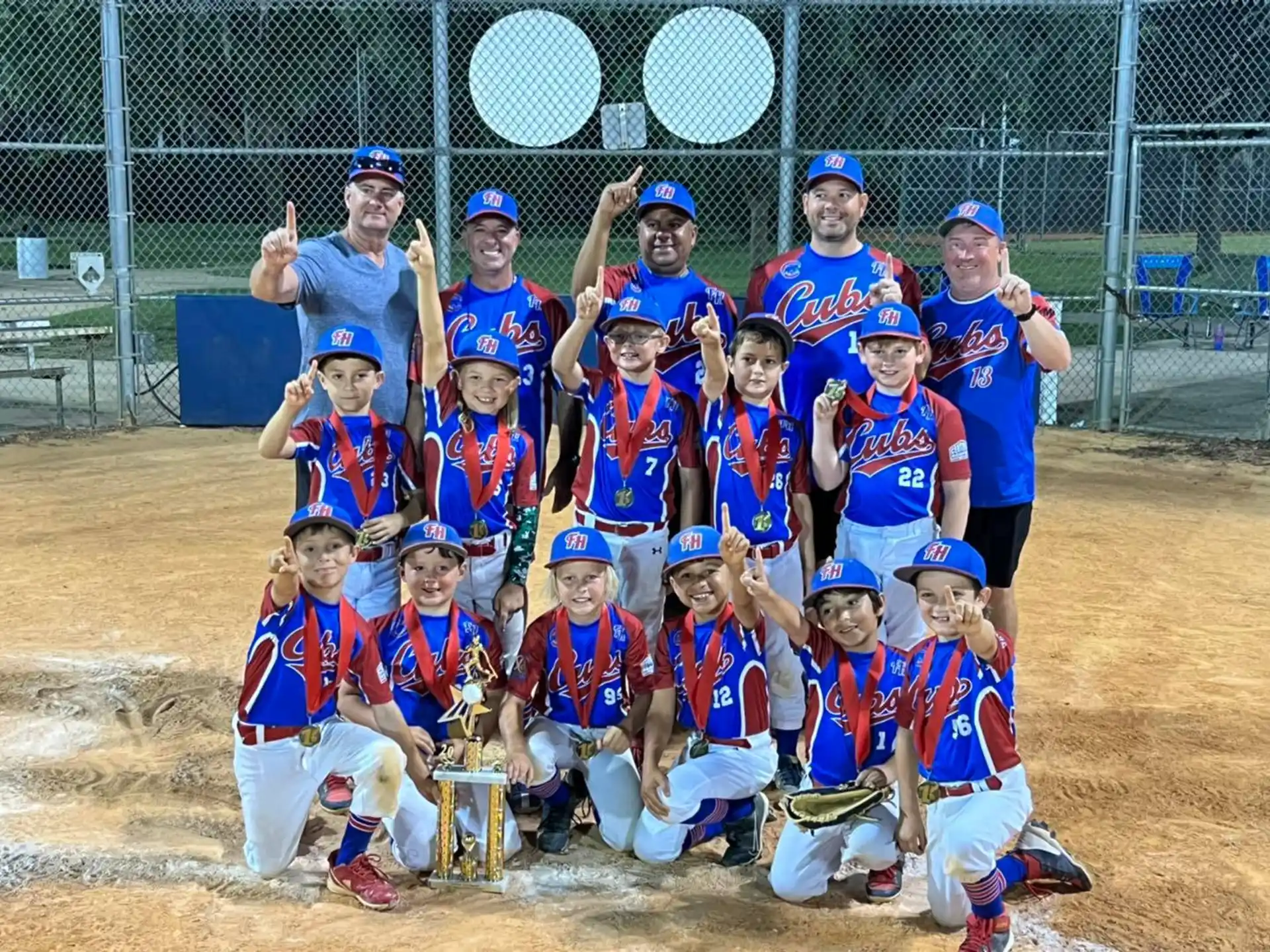 a group of kids in baseball uniforms