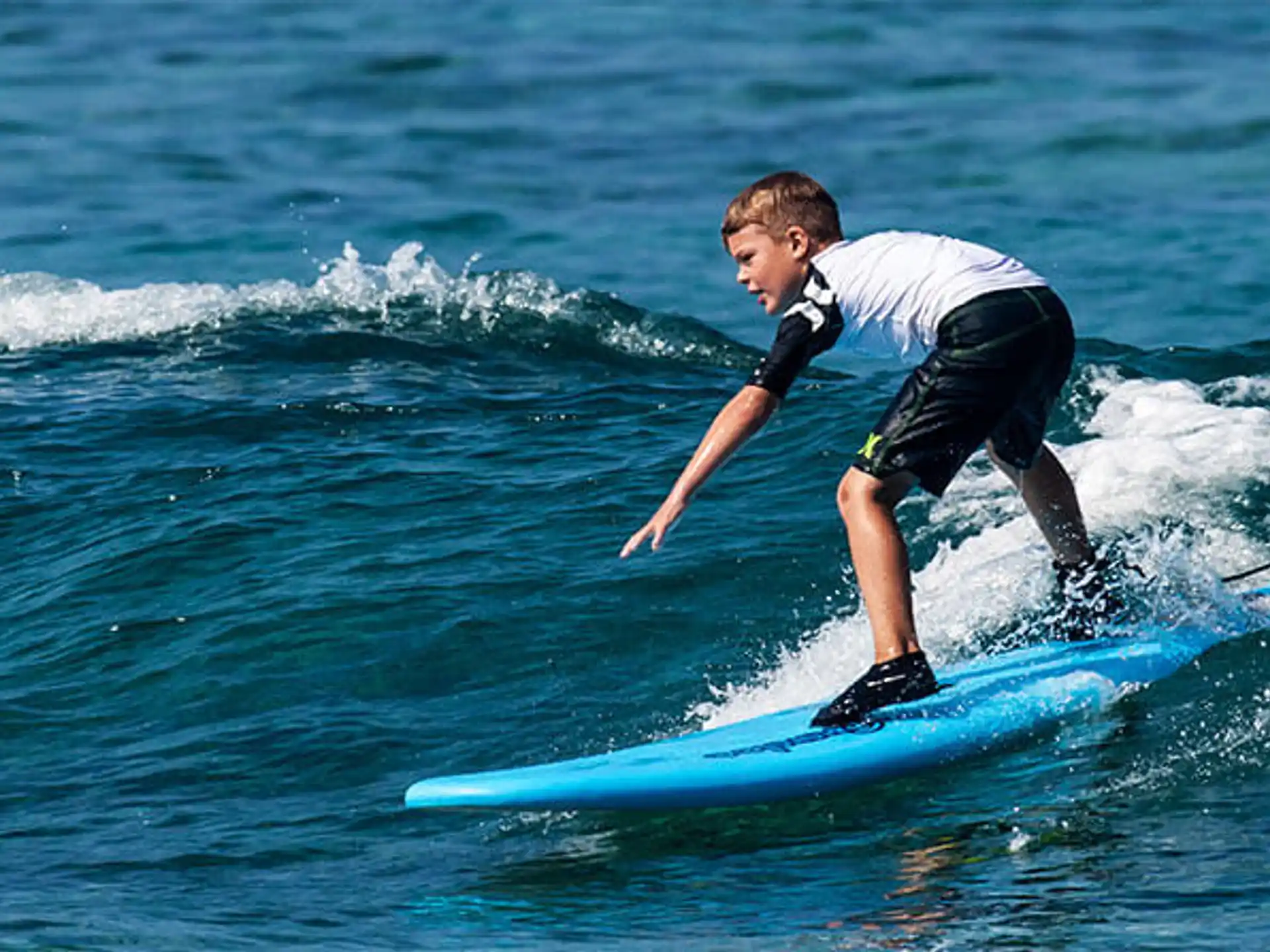 a boy surfing on the waves
