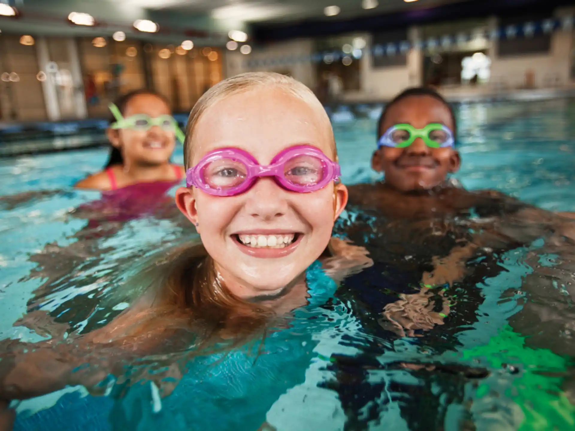 a group of people in a pool