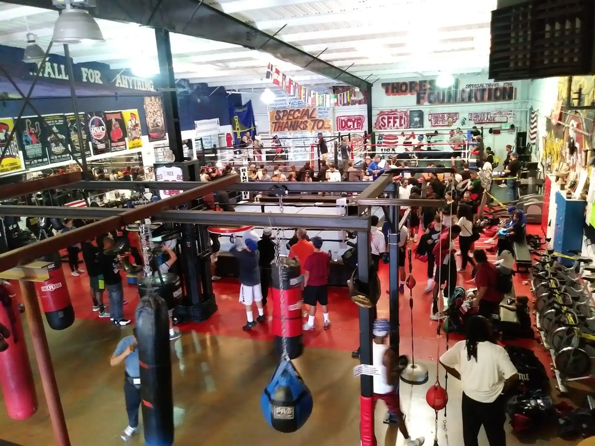 a group of people in a gym