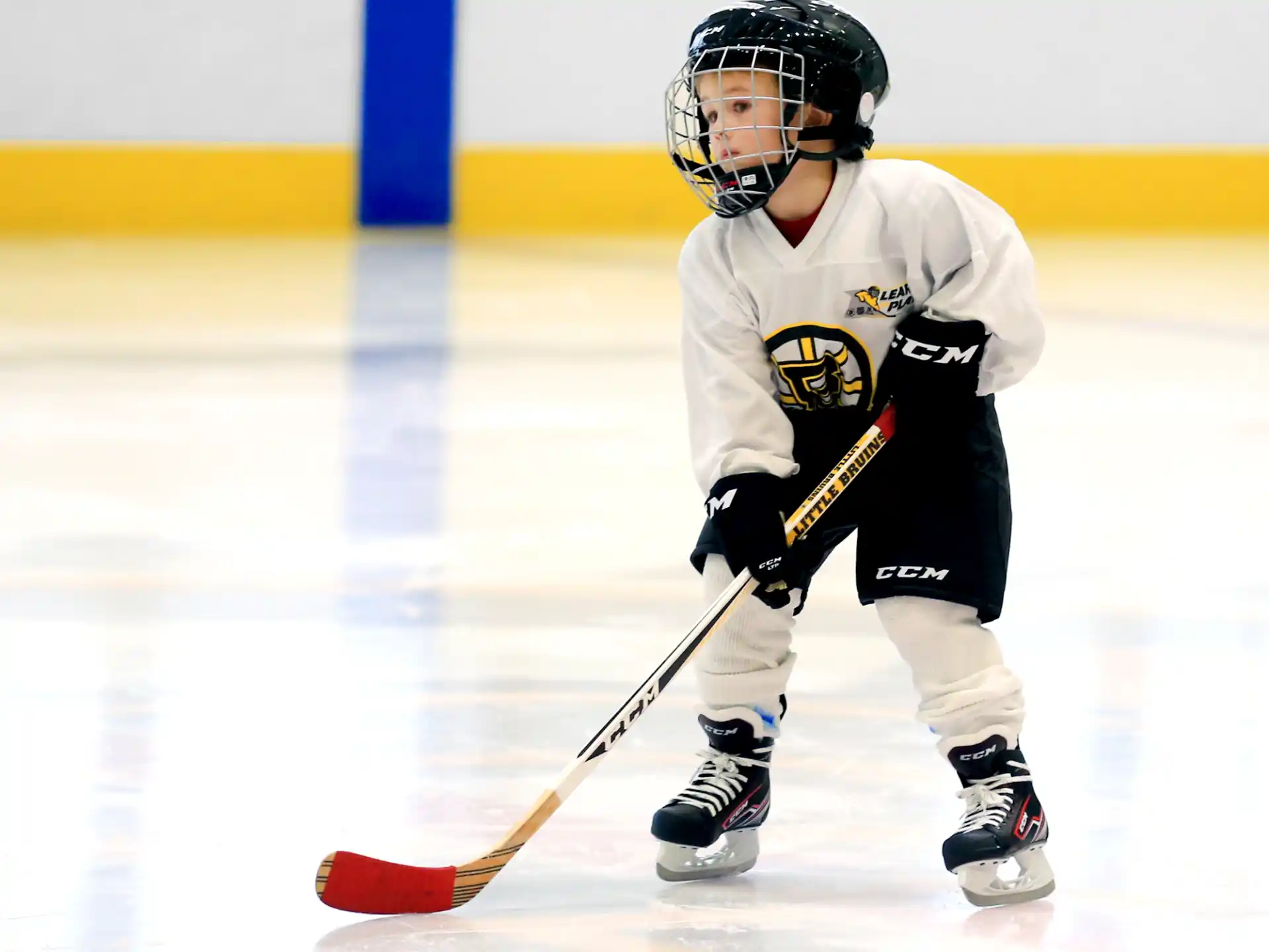 a person wearing a hockey uniform and holding a hockey stick