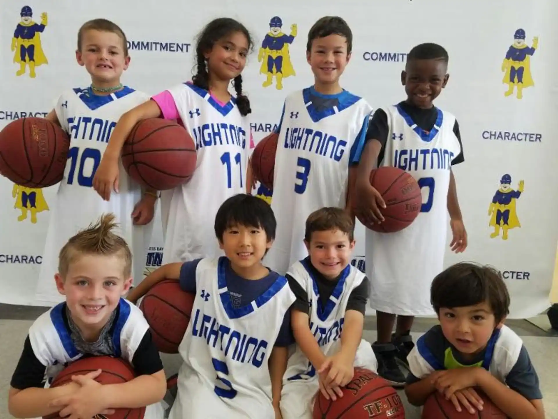 a group of people posing for a photo with basketballs