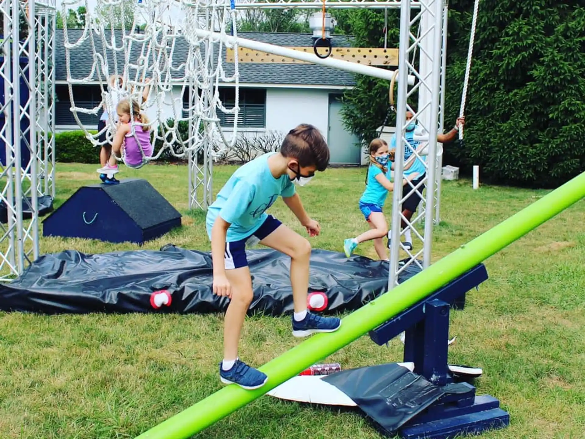 a man playing on a trampoline