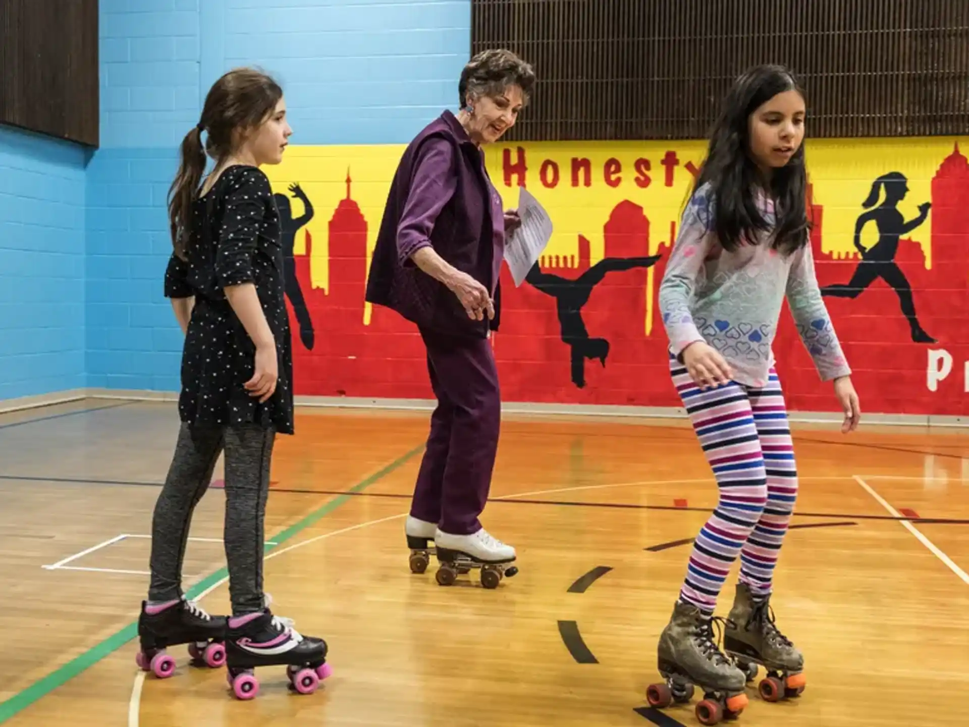 a group of people on roller blades