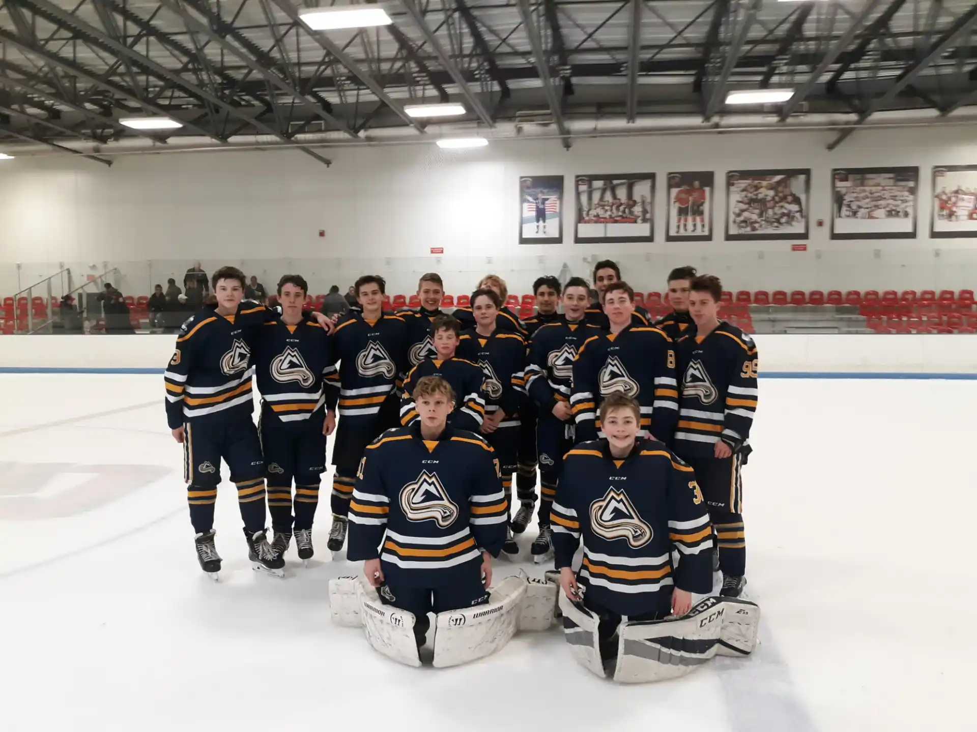 a group of hockey players posing for a photo