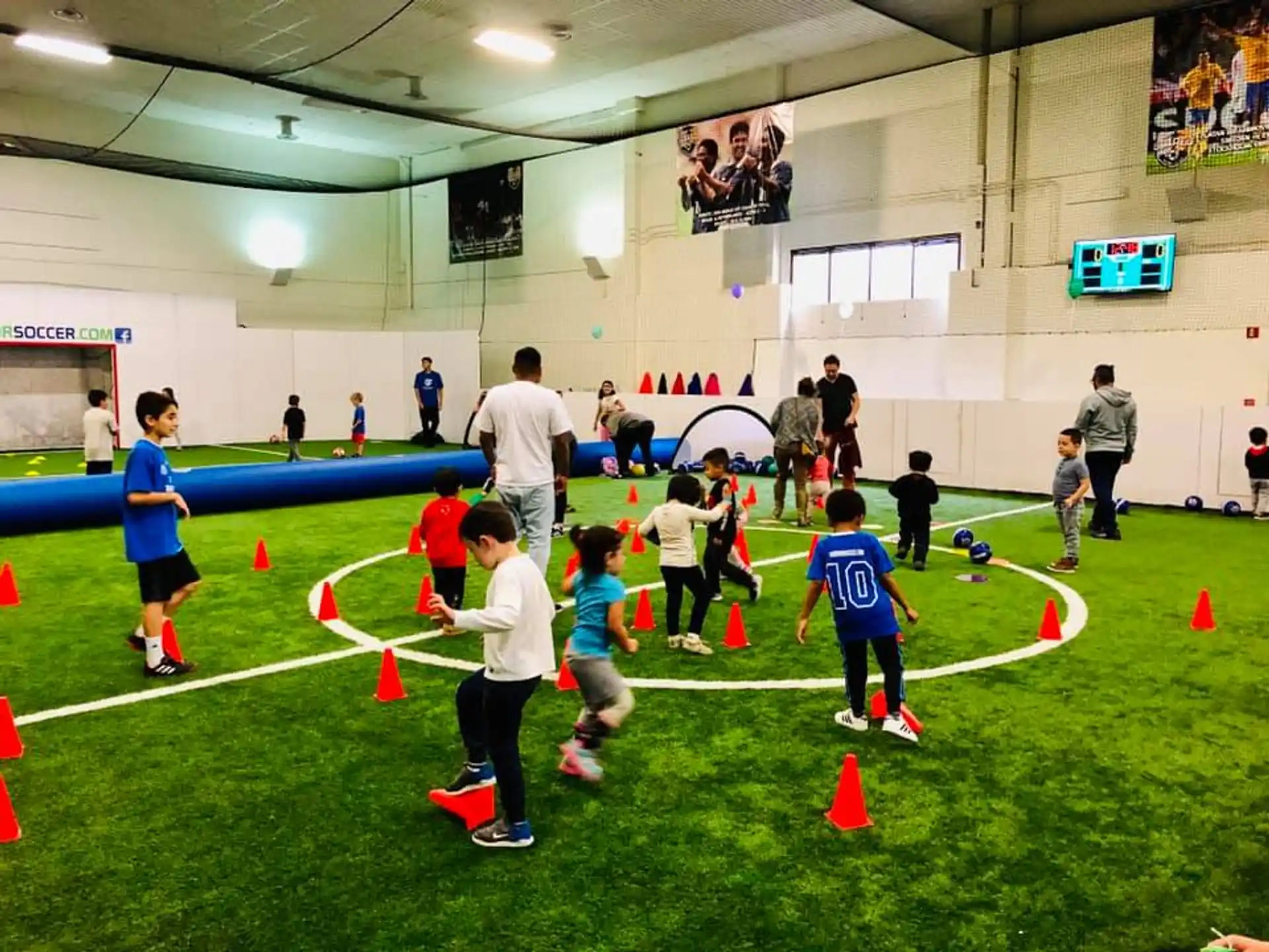 a group of people playing football