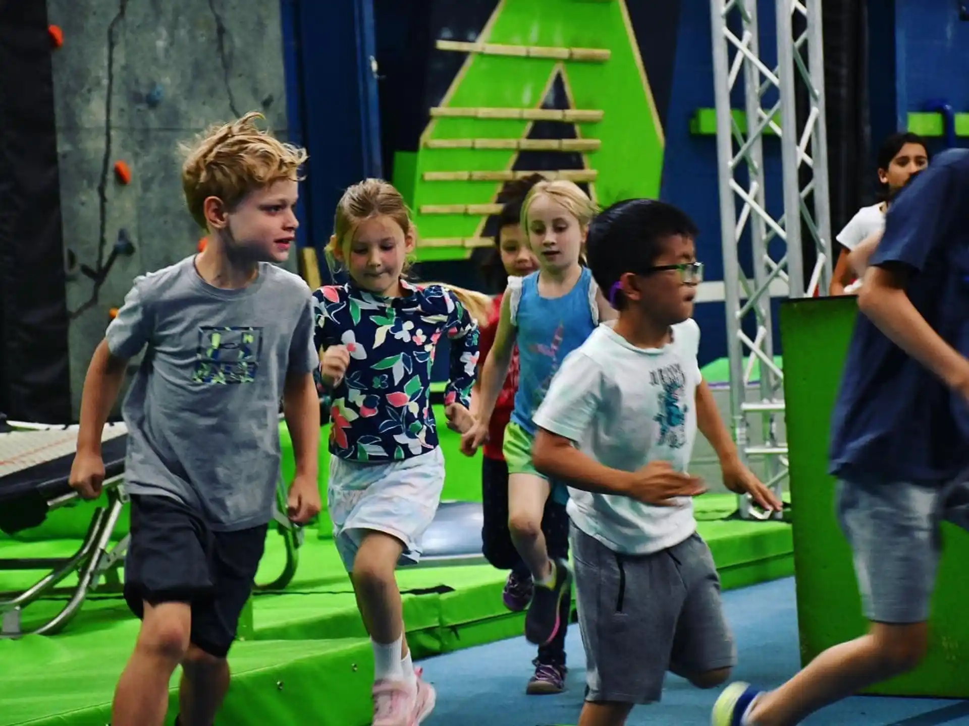 a group of children running