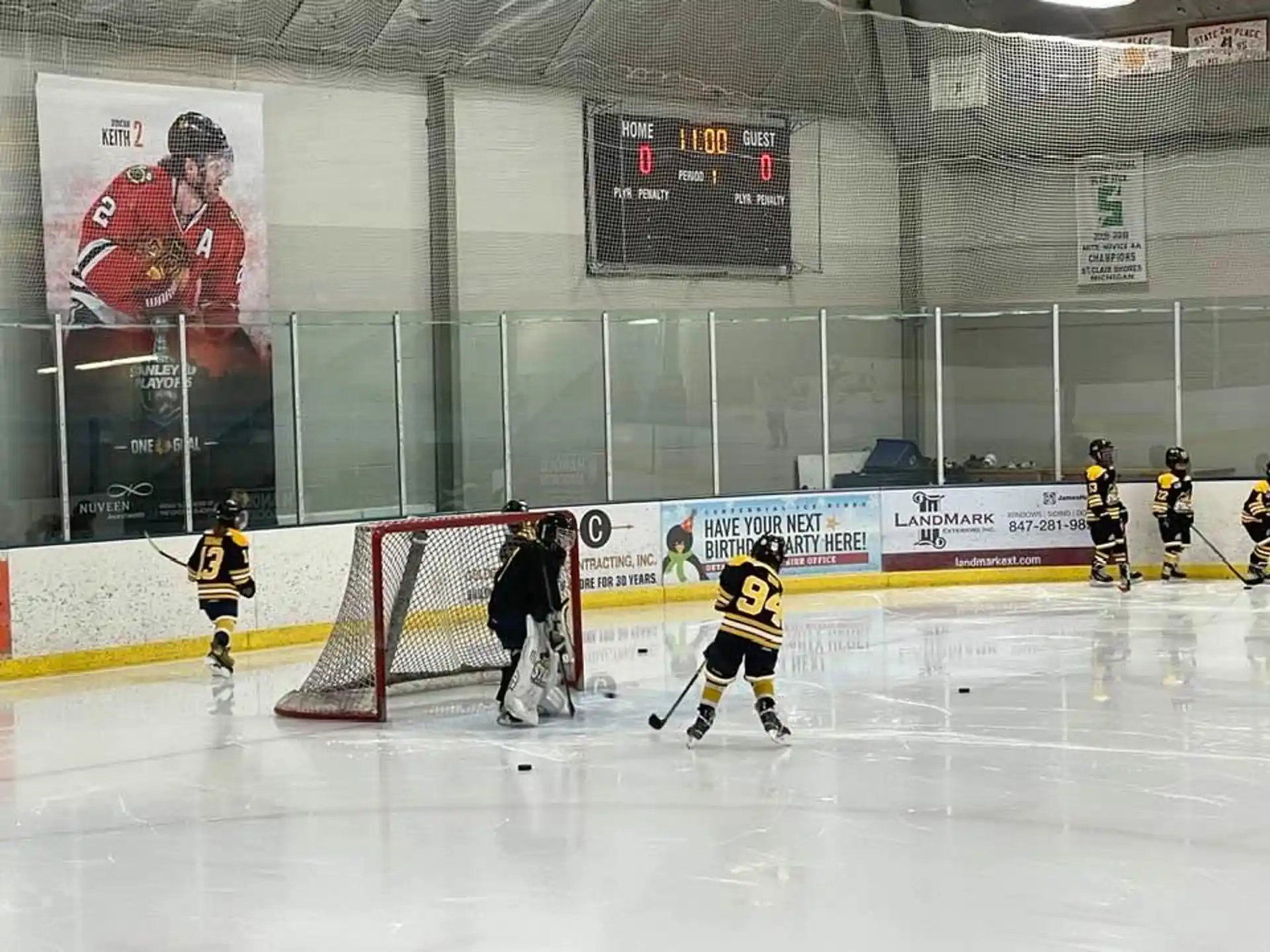 a group of people playing hockey